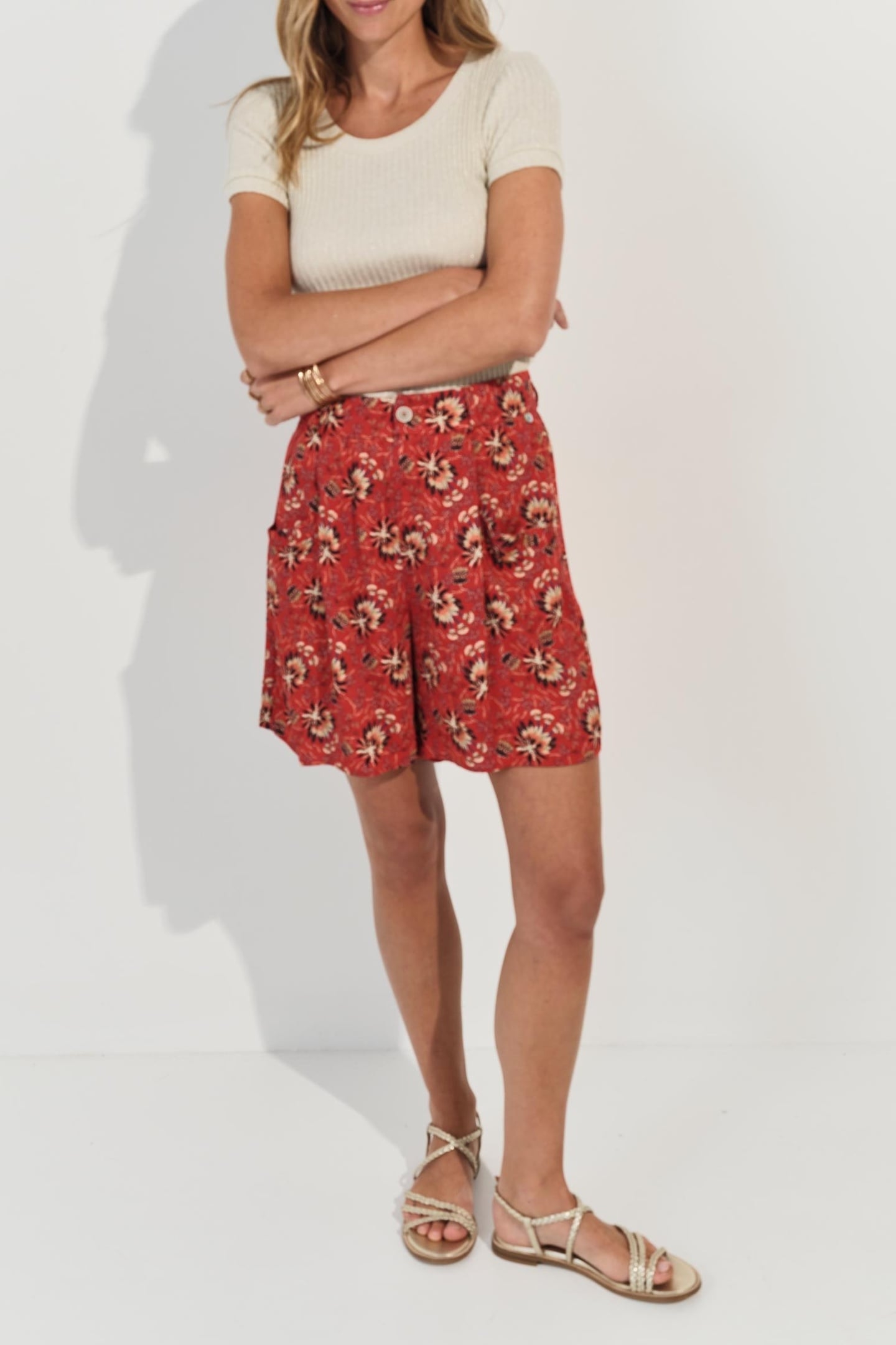PILAR - ORANGE SUMMER FLORAL PRINT SHORTS 1