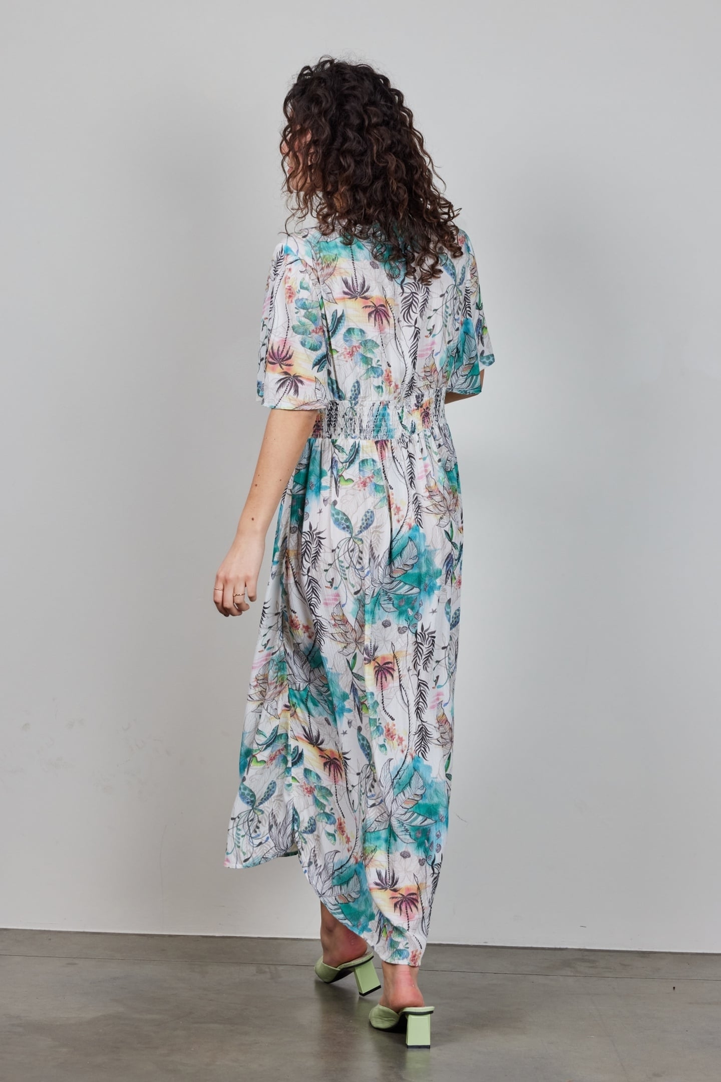 MAXI DRESS JAZZY IN OFFWHITE WITH PALM FESTIVAL PRINT 4