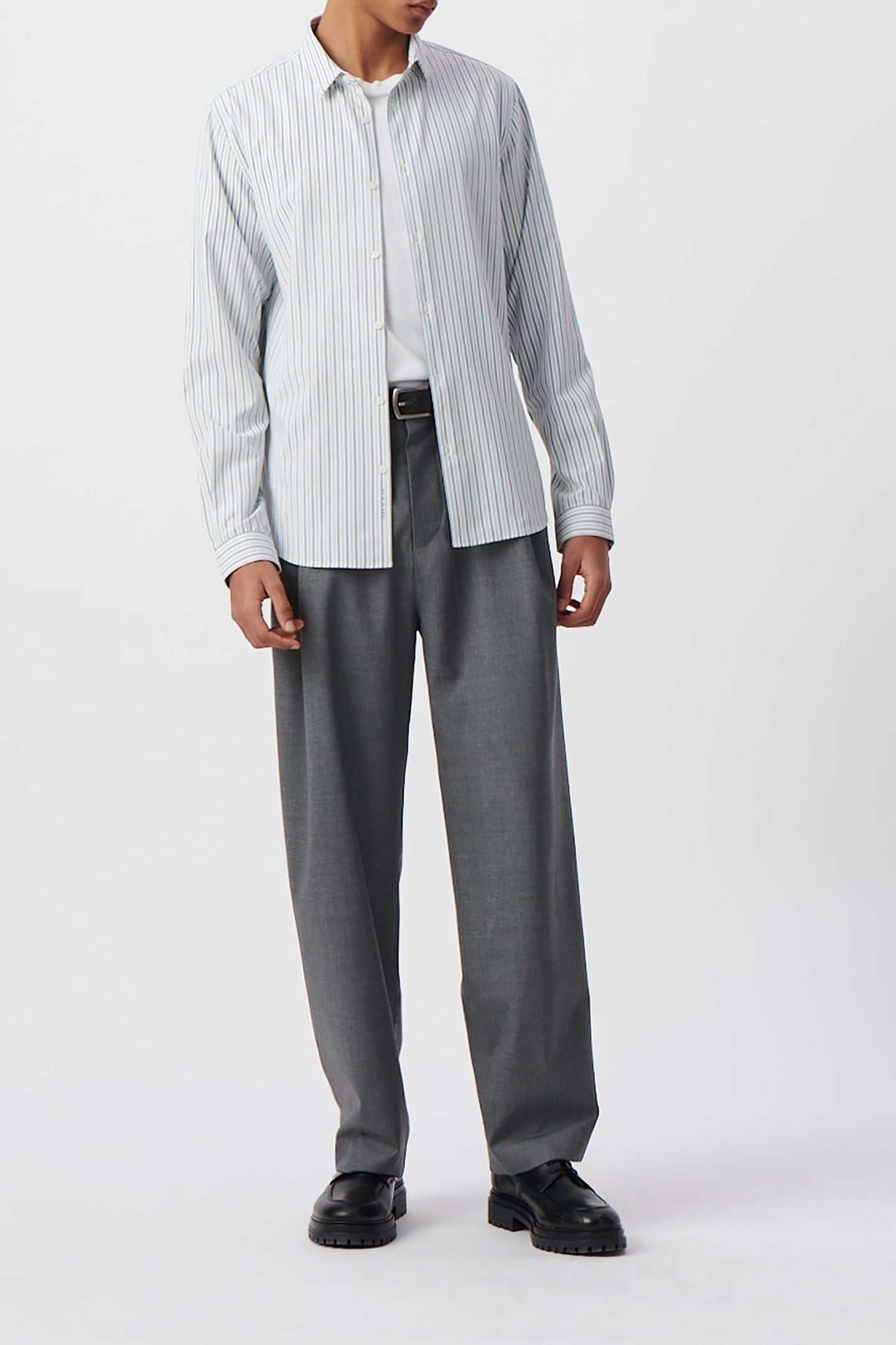 WHITE SEAWOOL® REGULAR SHIRT WITH NAVY STRIPES 1