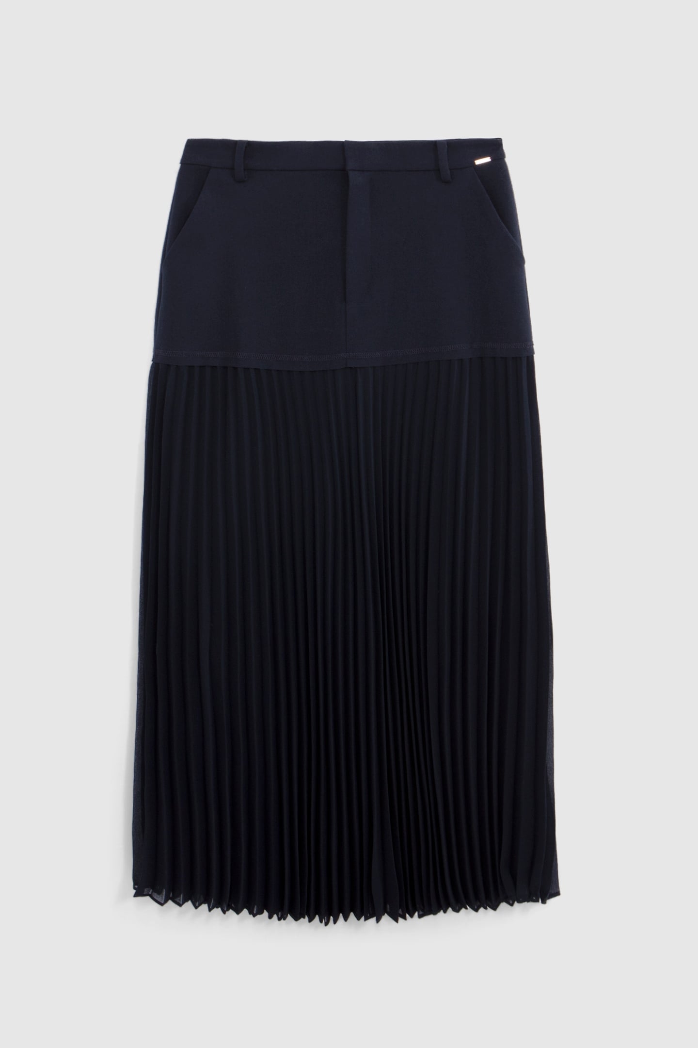 NAVY BI-MATERIAL LONG SKIRT 6