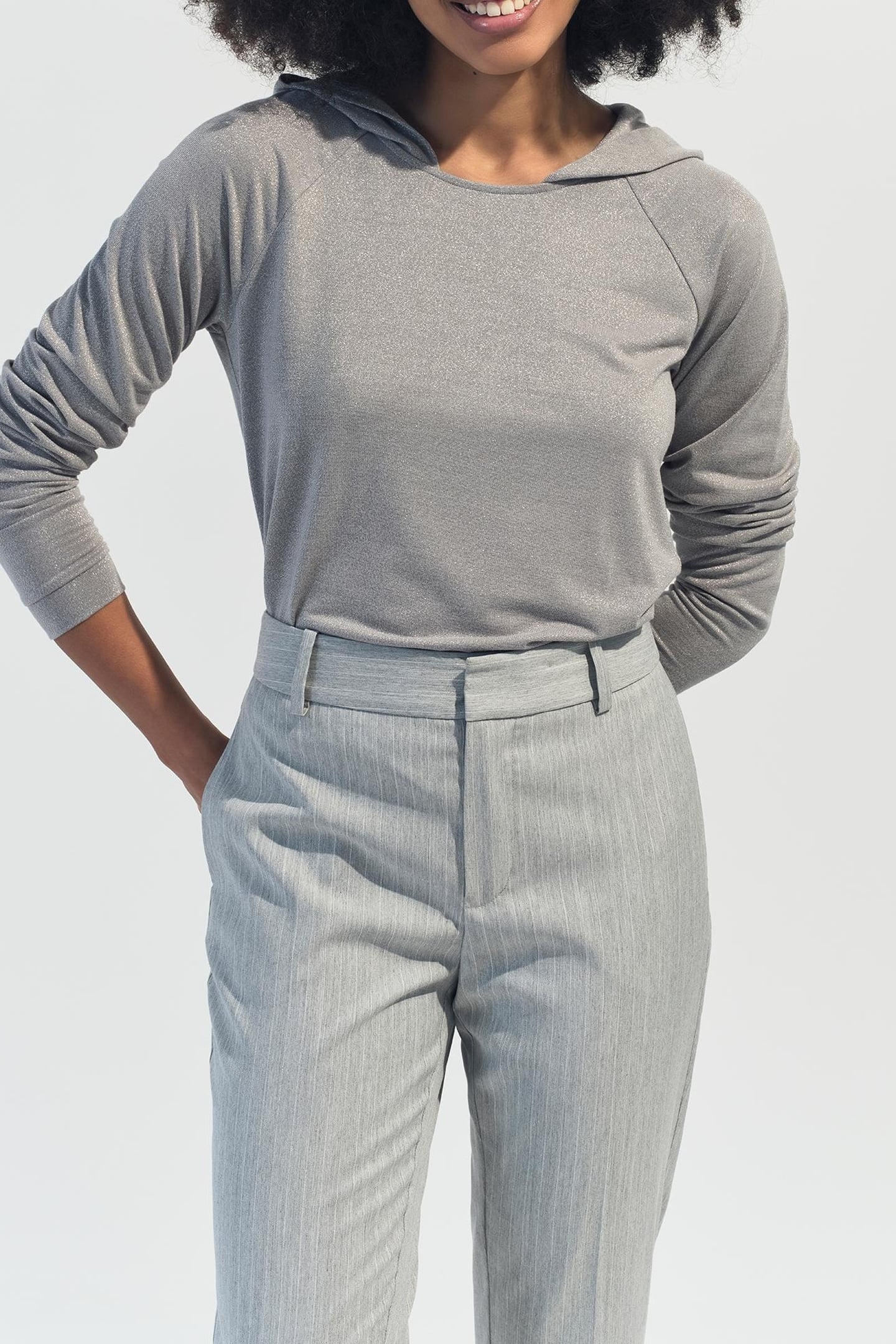 MARA - SILVER IRIDESCENT KNIT HOODED T-SHIRT 1