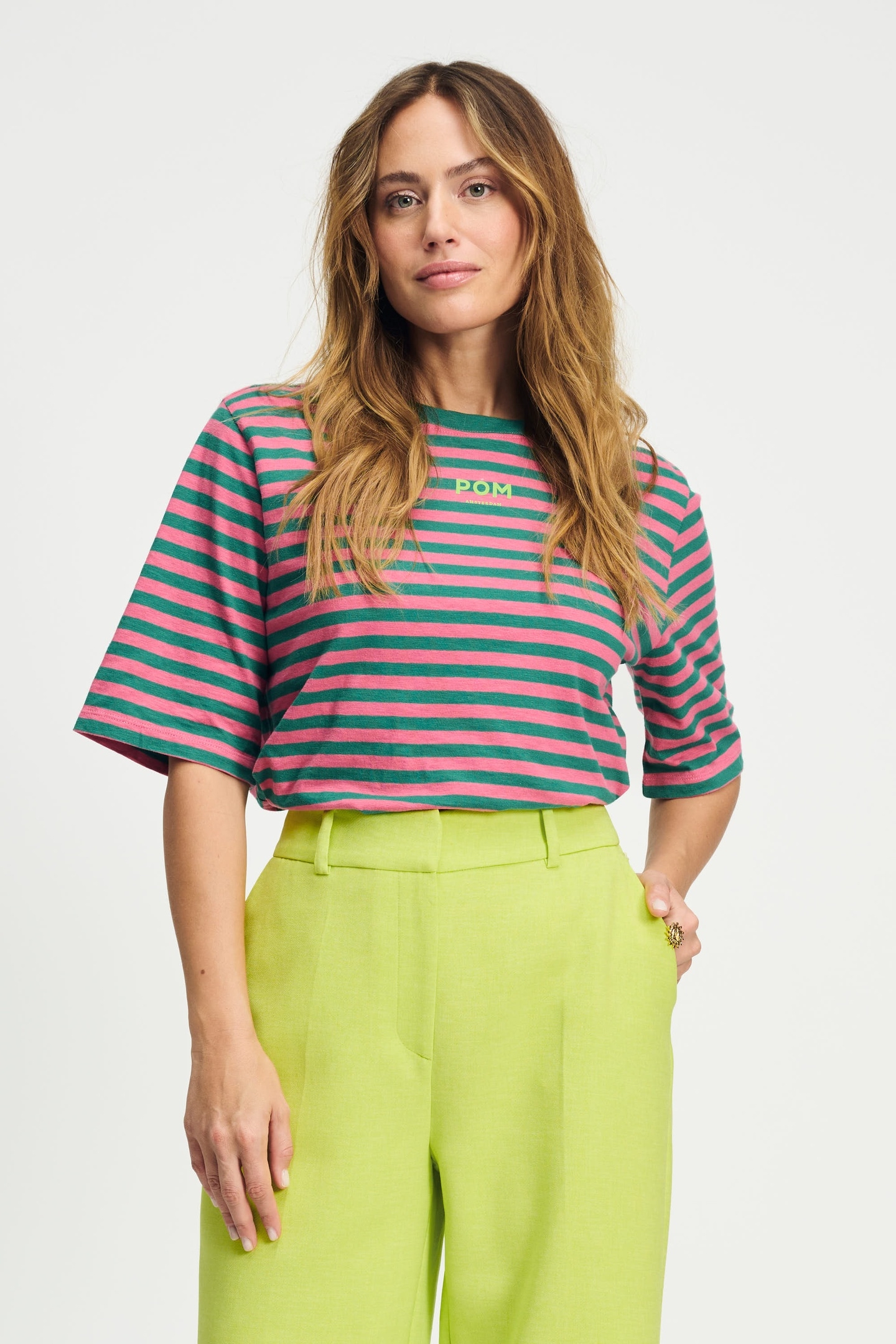 TSHIRT - STRIPED PINK GREEN MULTI COLOUR 3