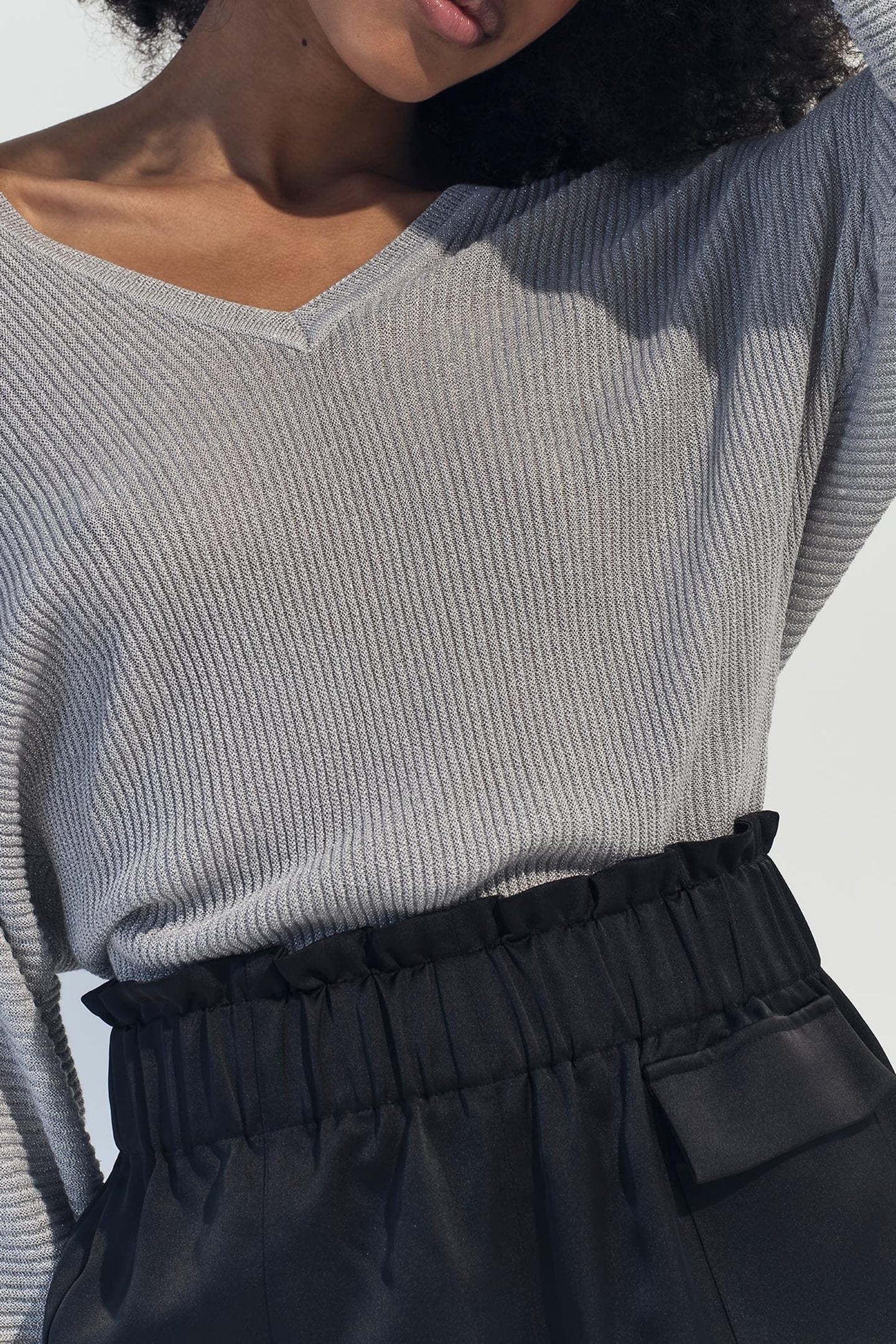 TONY - SILVER RIBBED KNIT SWEATER WITH BATWING SLEEVES 5