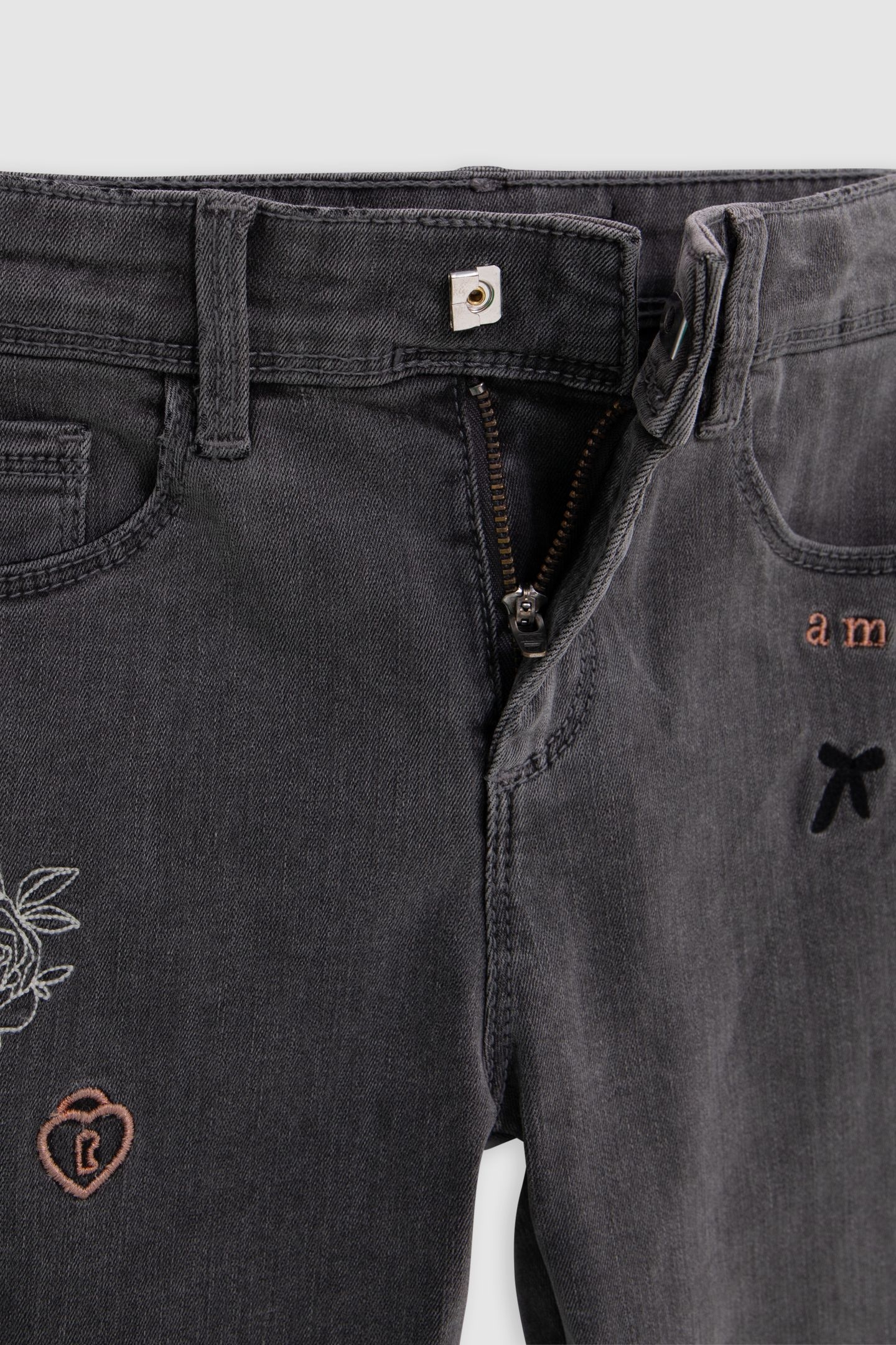 STRAIGHT GREY JEANS WITH GIRL'S EMBROIDERY 6