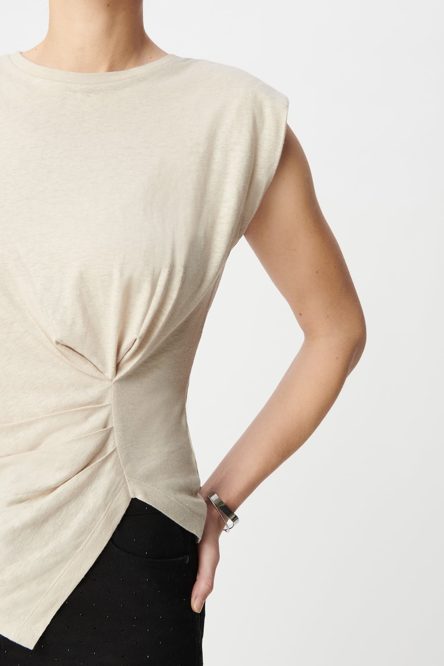 BEIGE SLEEVELESS TEE WITH DRAPED EFFECT 4