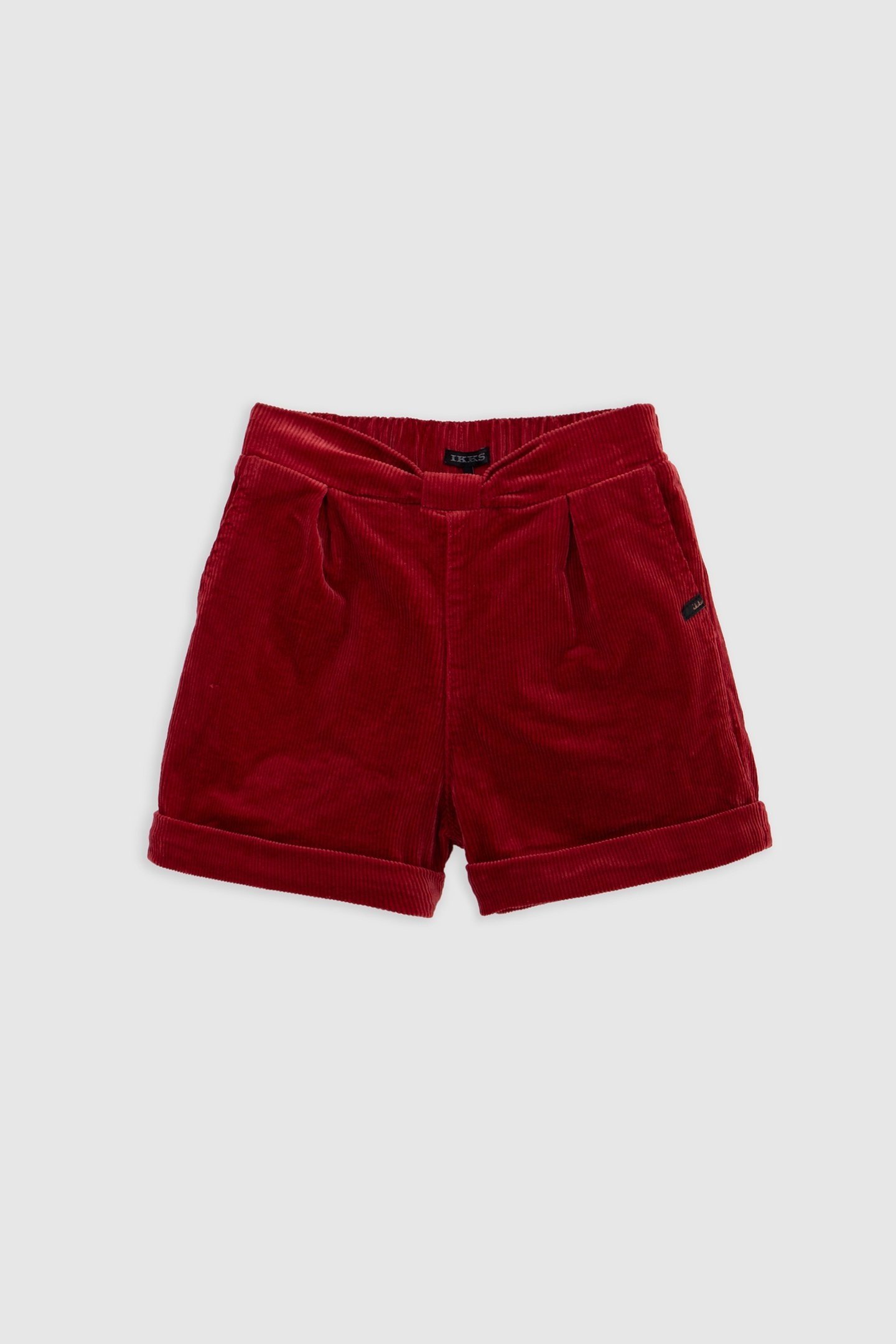 GIRLS' BURGUNDY CORDUROY SHORTS WITH BOW AND BELT 1