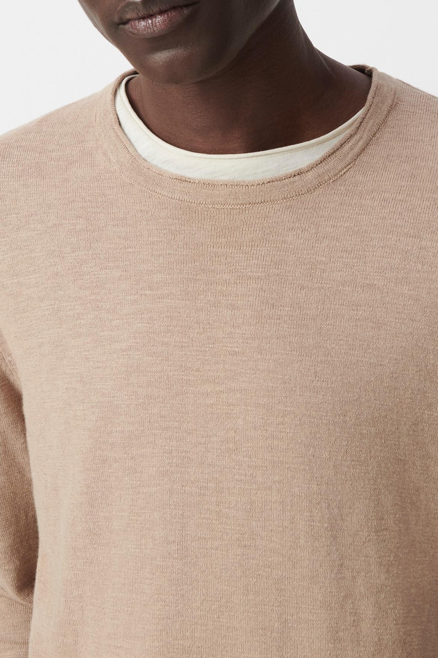 BEIGE SLUB KNIT SWEATER WITH ROLLED COLLAR 4