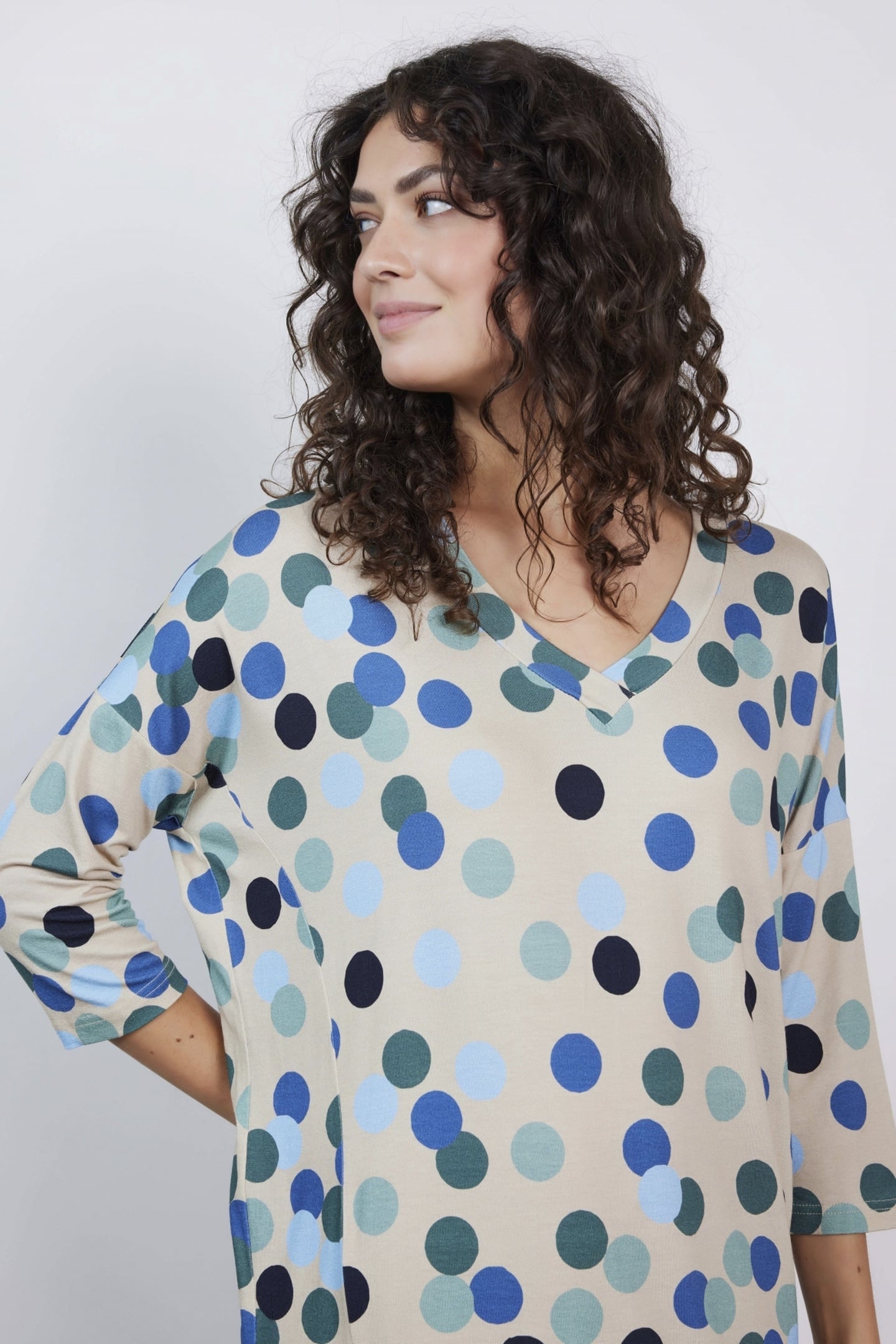 LOOSE DRESS FANCY FEATHER GREY FUJI PRINT 1