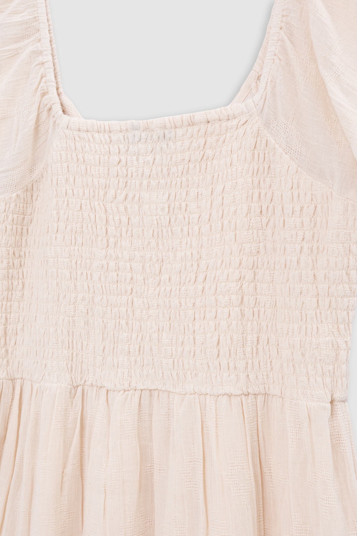 LONG ECRU DRESS WITH ELASTICATED NECKLINE 7