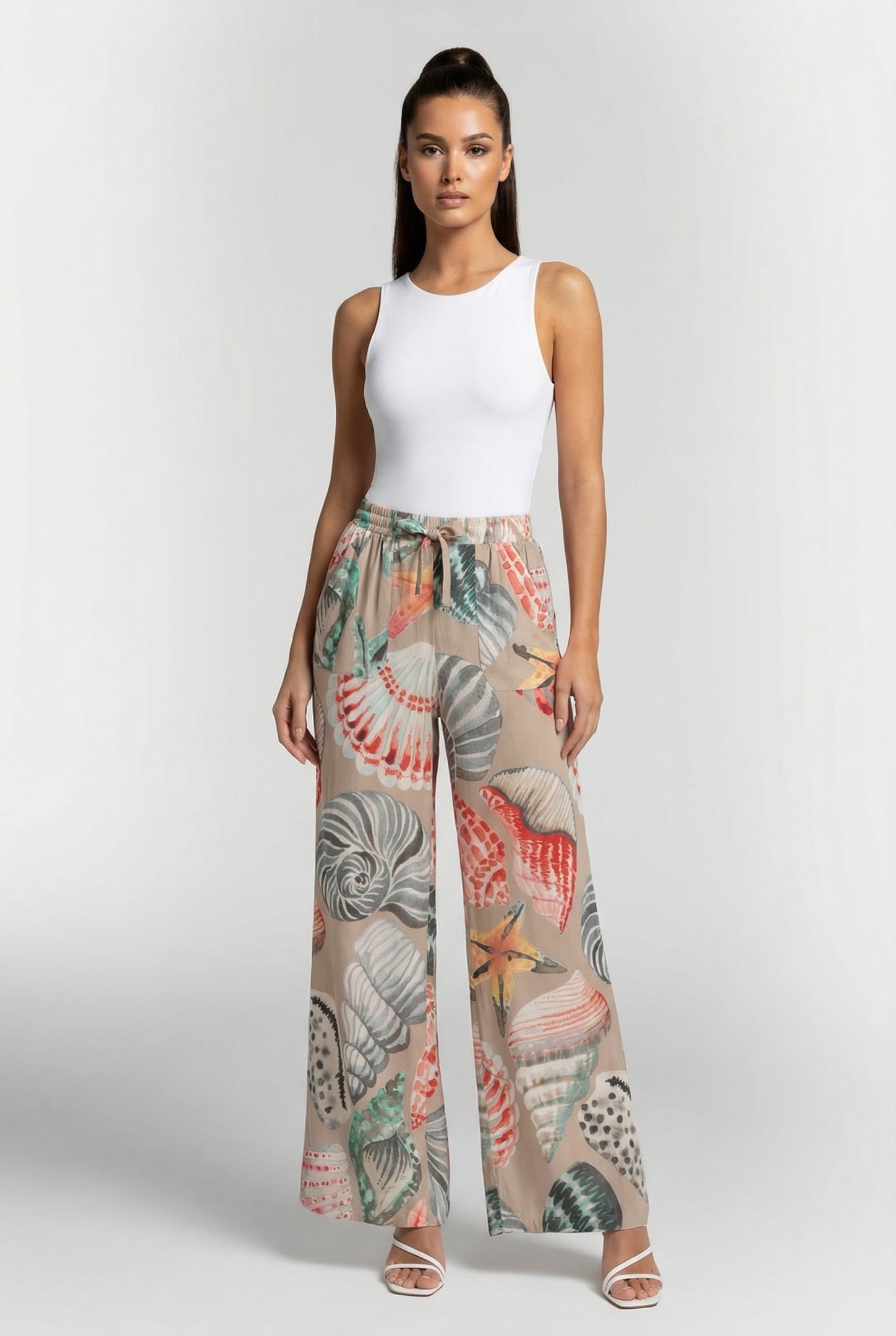 PANTS BREEZER IN FEATHER GREY WITH OCEAN TREASURES XL PRINT 1