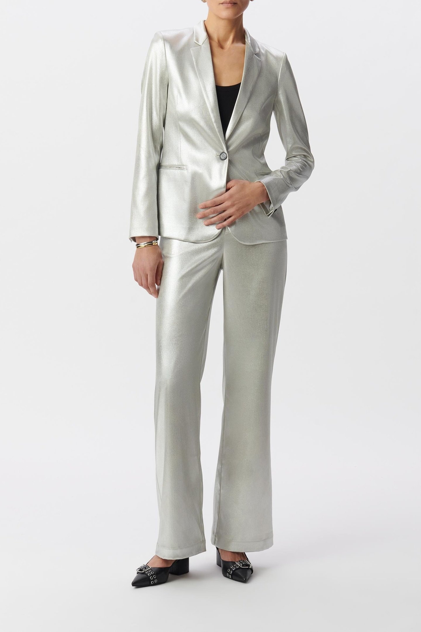 COATED SILVER FLARE SUIT PANTS 3