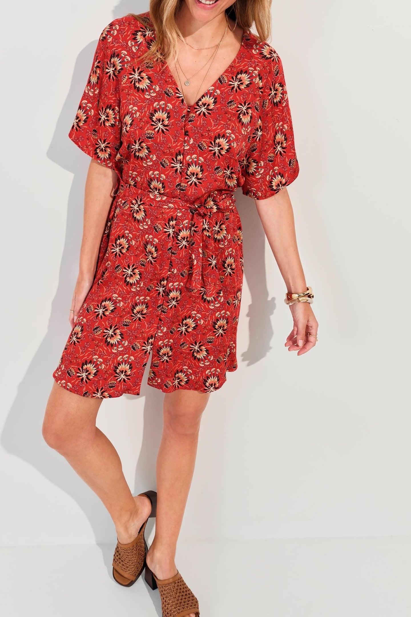 RADKA - ORANGE FLORAL PRINT SUMMER DRESS 1