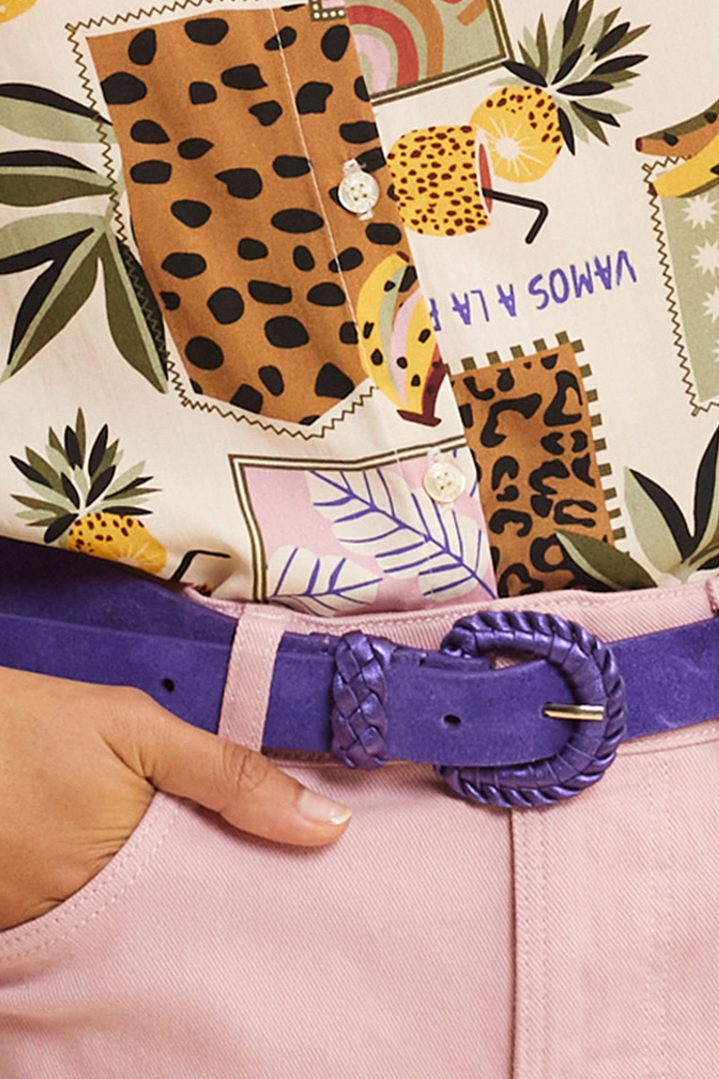 PURPLE VELOUR LEATHER BELT WITH BRAIDED BUCKLE INK 4