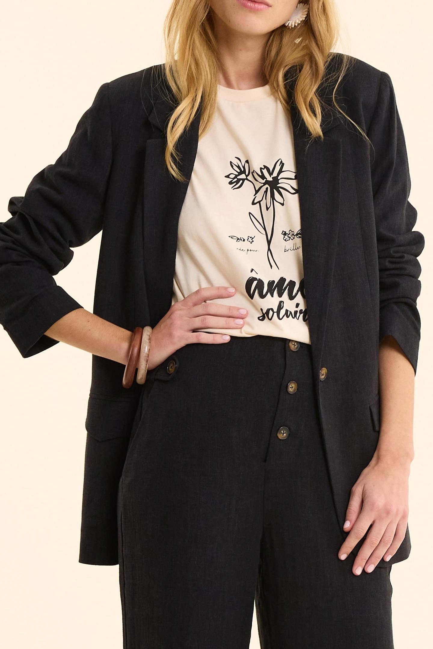 BLACK COTTON LINEN SUIT JACKET BLACK 1