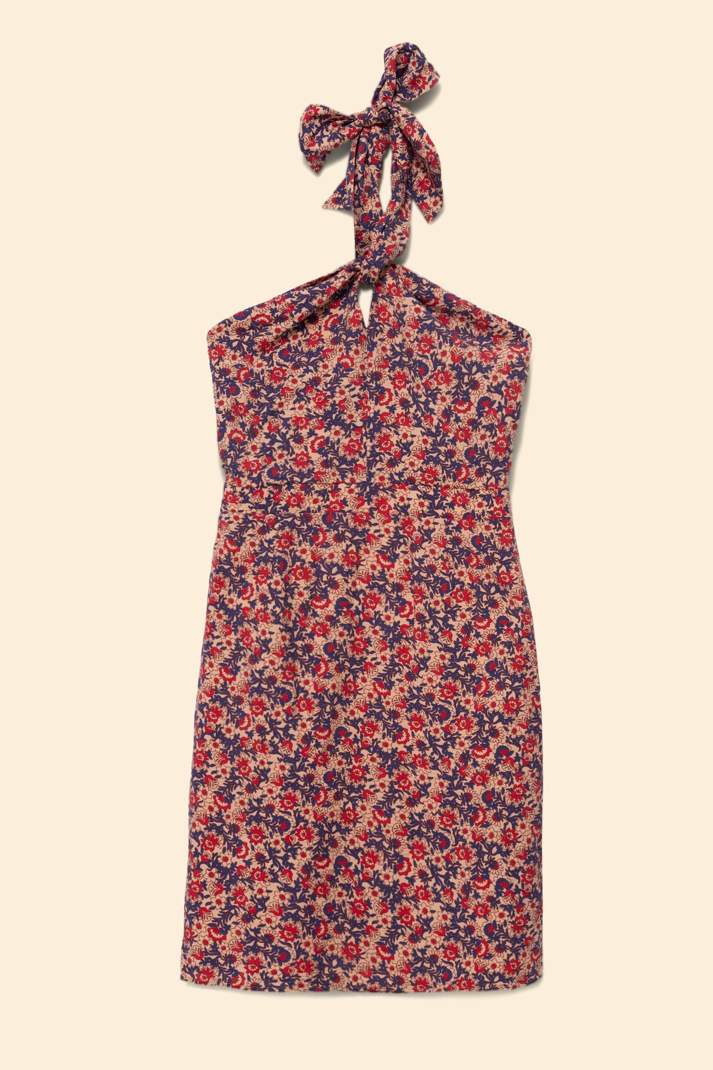 RED BACKLESS DRESS WITH FLOWERY PRINT ECRU 5
