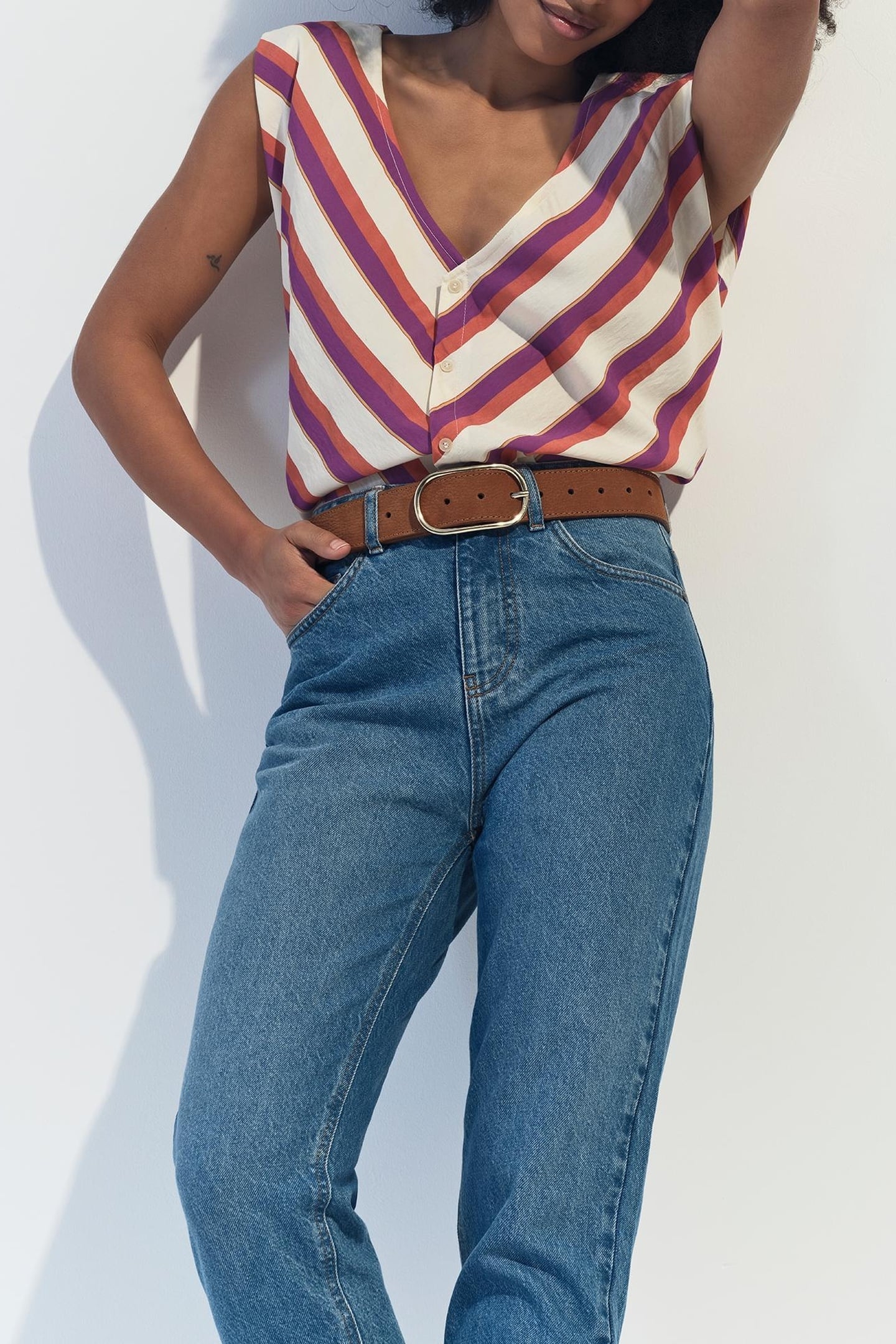 CANDI - ECRU TOP WITH REVERSIBLE COLOR STRIPES FRONT/BACK 7