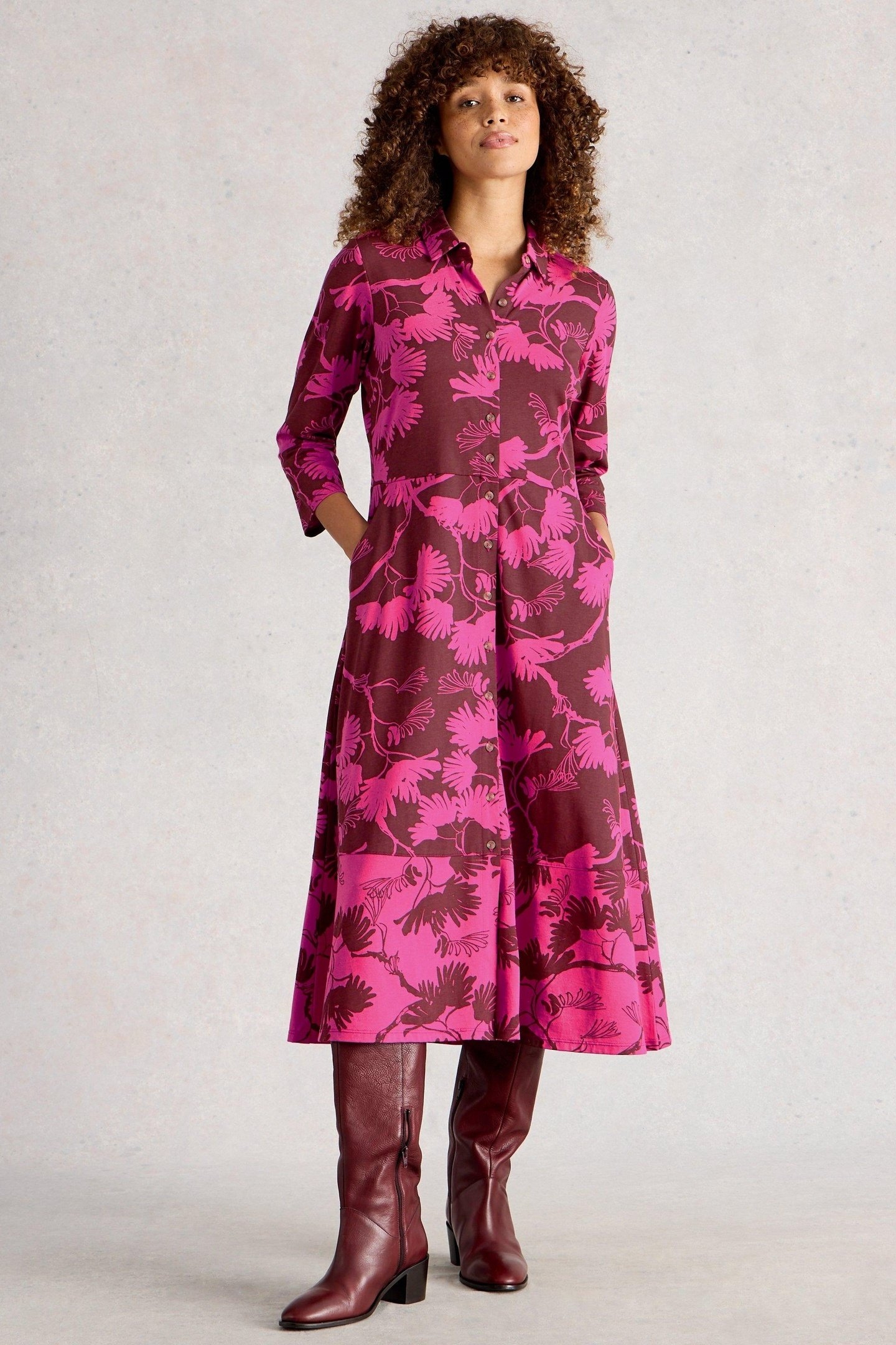 RUA JERSEY SHIRT DRESS PINK PRINT 1