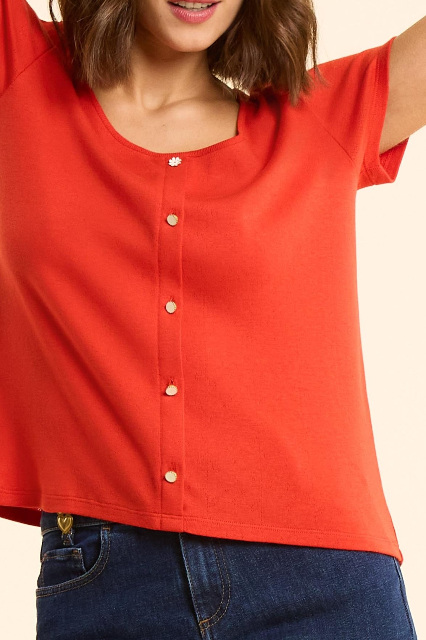 RED POINTELLE KNIT T-SHIRT WITH BUTTONS CARMINE RED 1