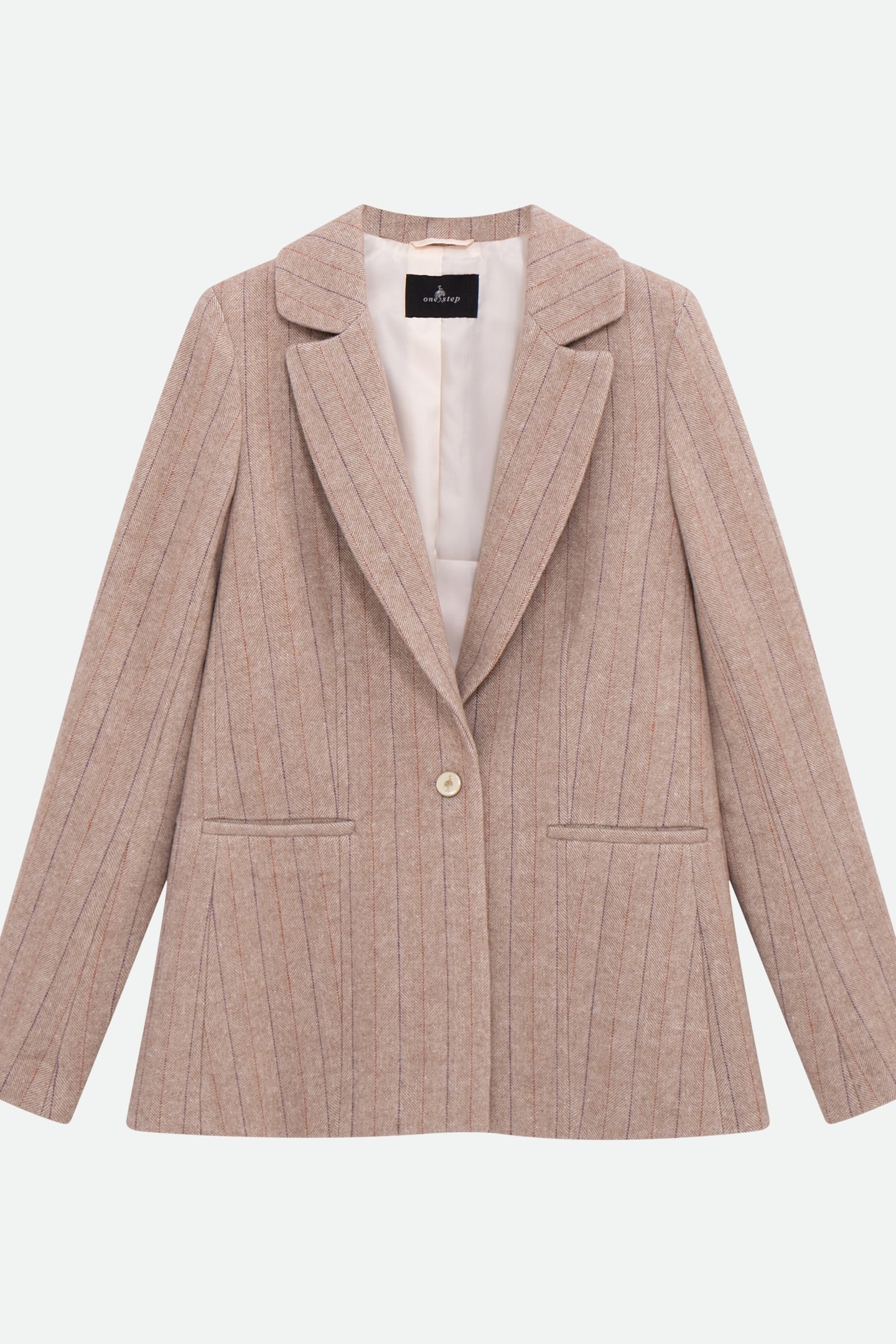 VICKI - BEIGE WOOL JACKET WITH STRIPED HERRINGBONE PATTERN 4