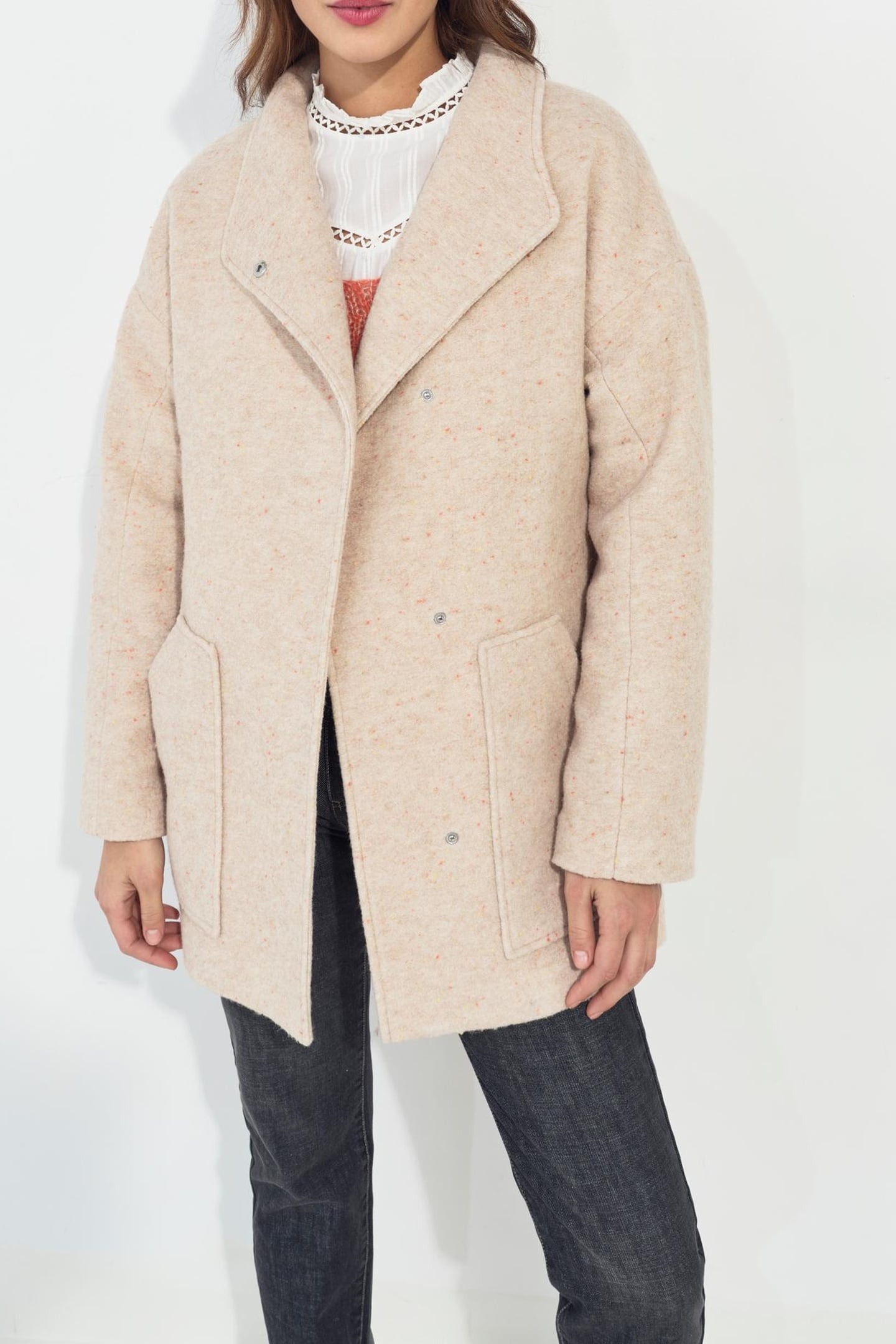 DIAZ - SHORT IVORY COAT WITH FANCY MOTTLED WOOL, BATHROBE ST 3