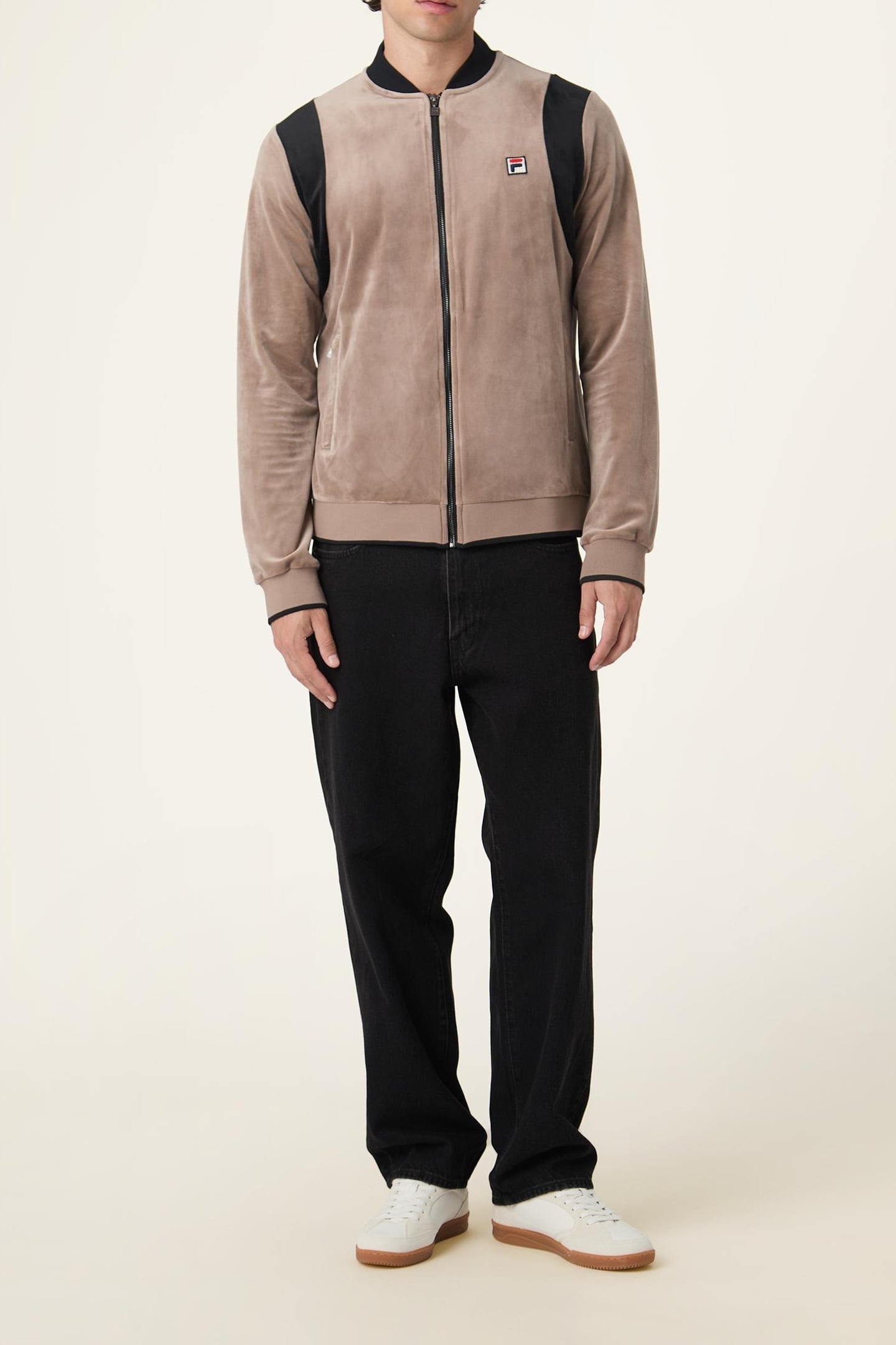 ADRIANO REGULAR VELOUR TRACK JACKET TAUPE GRAY-BLACK 2