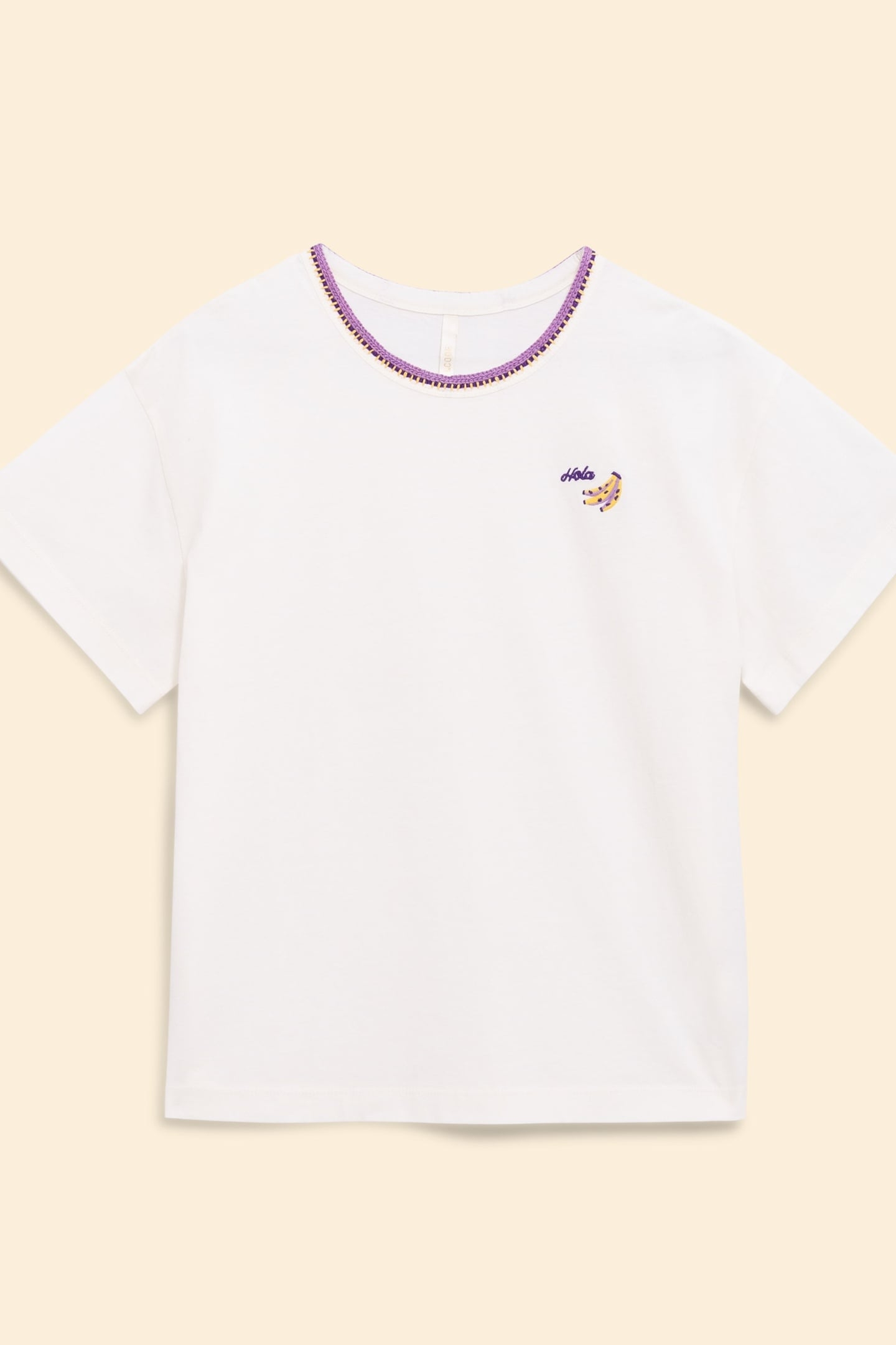 WHITE T-SHIRT WITH EMBROIDERED COLLAR ECRU 5