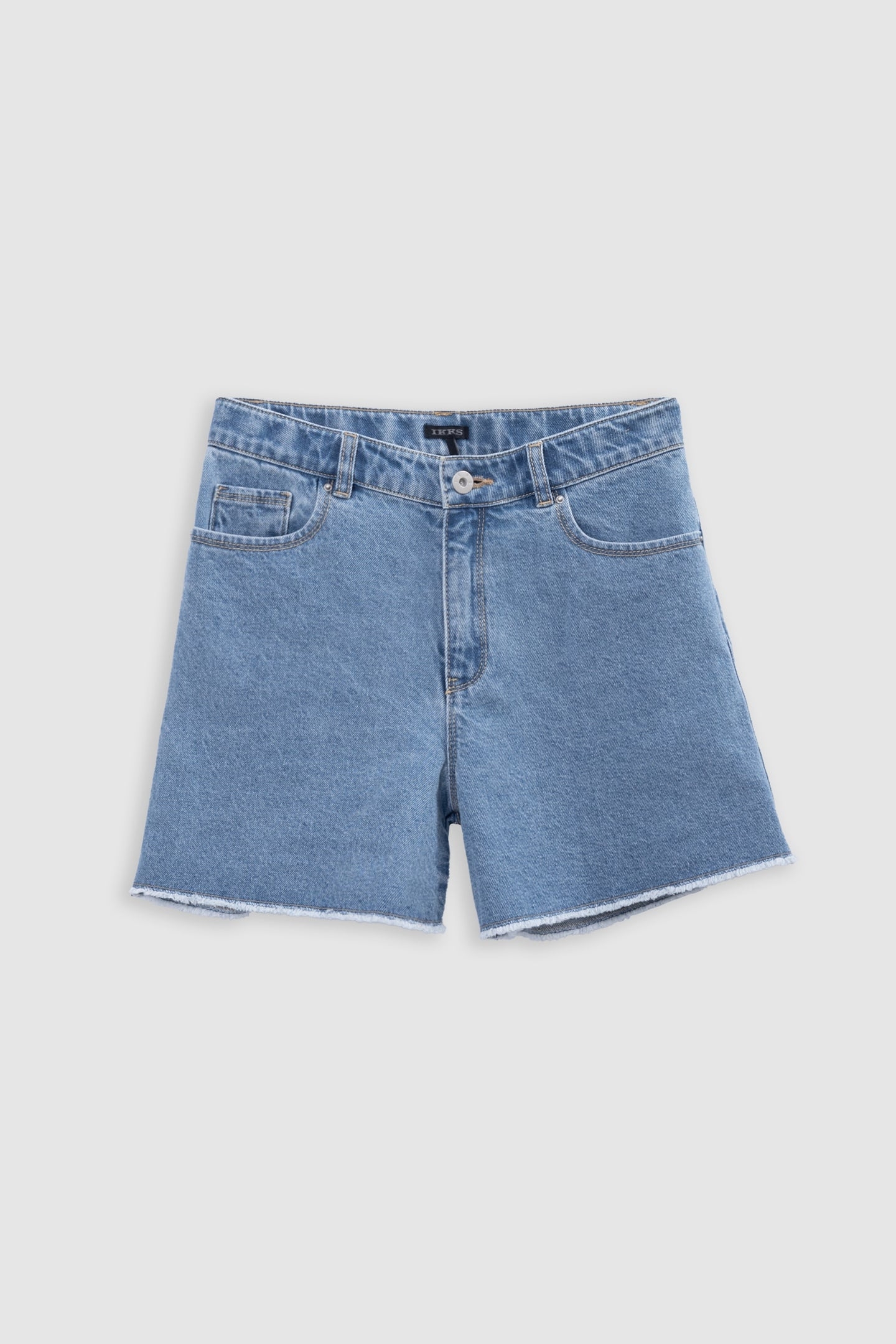 BLUE DENIM SHORTS WITH FRINGED EDGES 1