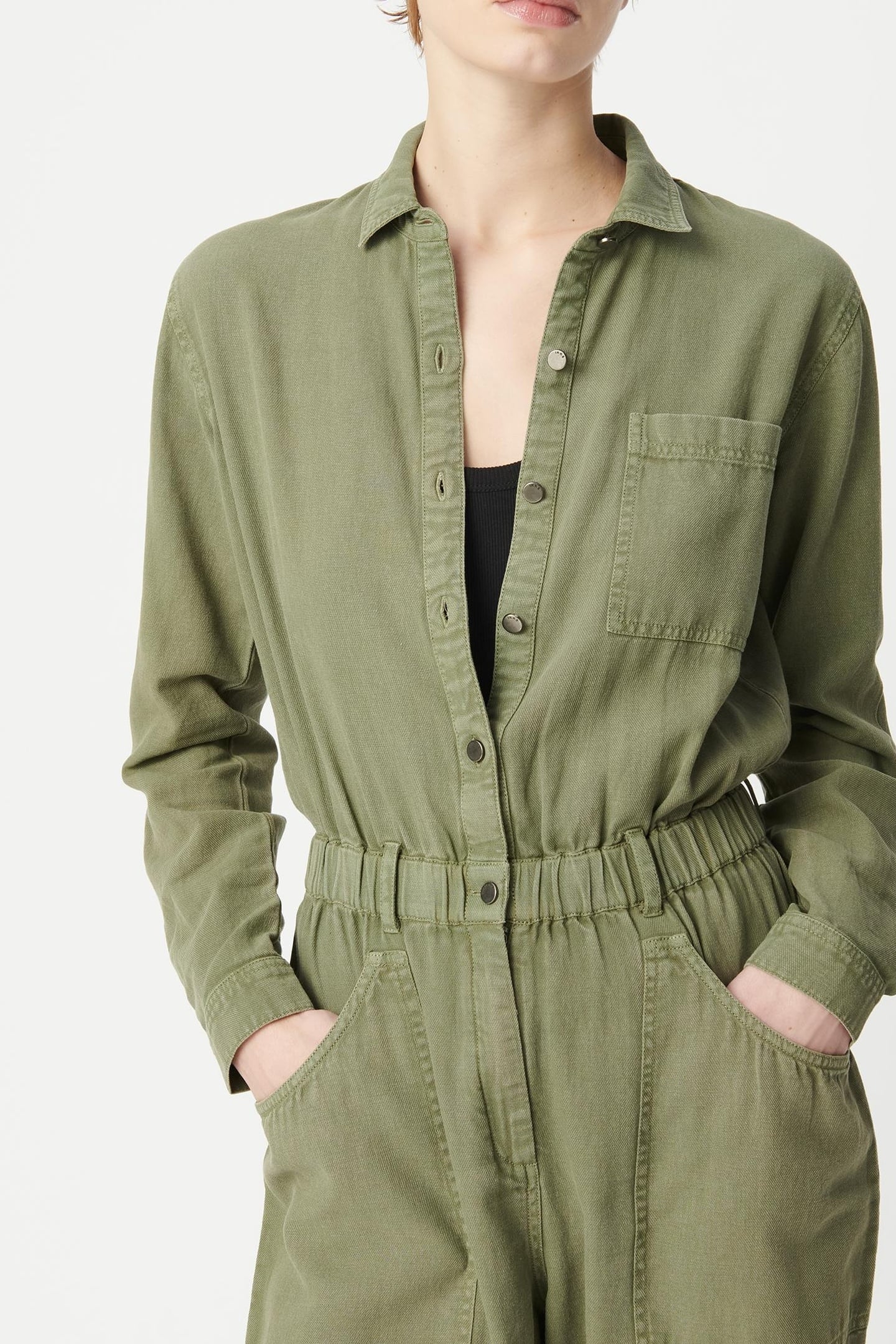 KHAKI DENIM JUMPSUIT WITH ELASTICATED WAISTBAND 2