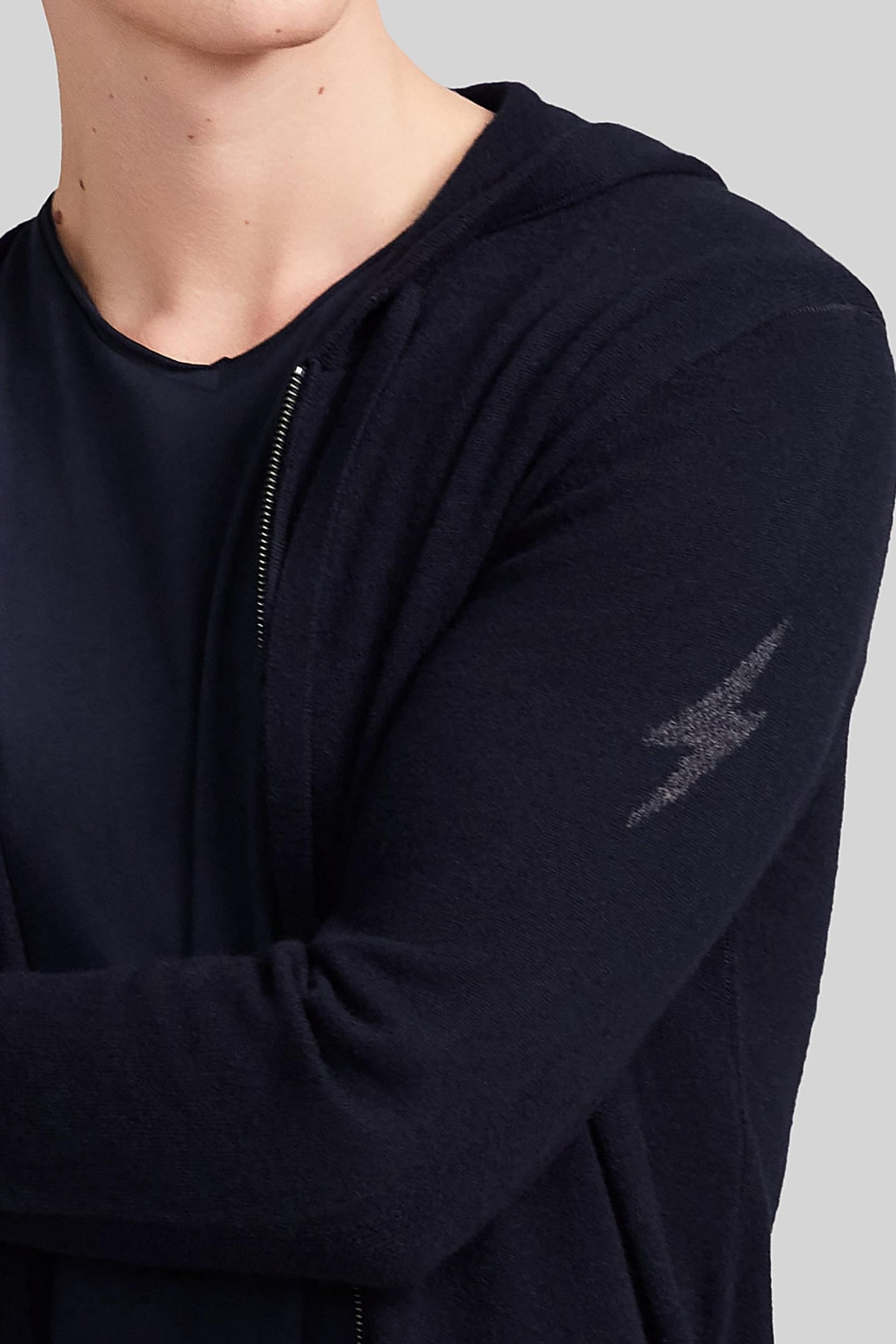 NAVY PURE CASHMERE ZIPPED HOODED CARDIGAN 5