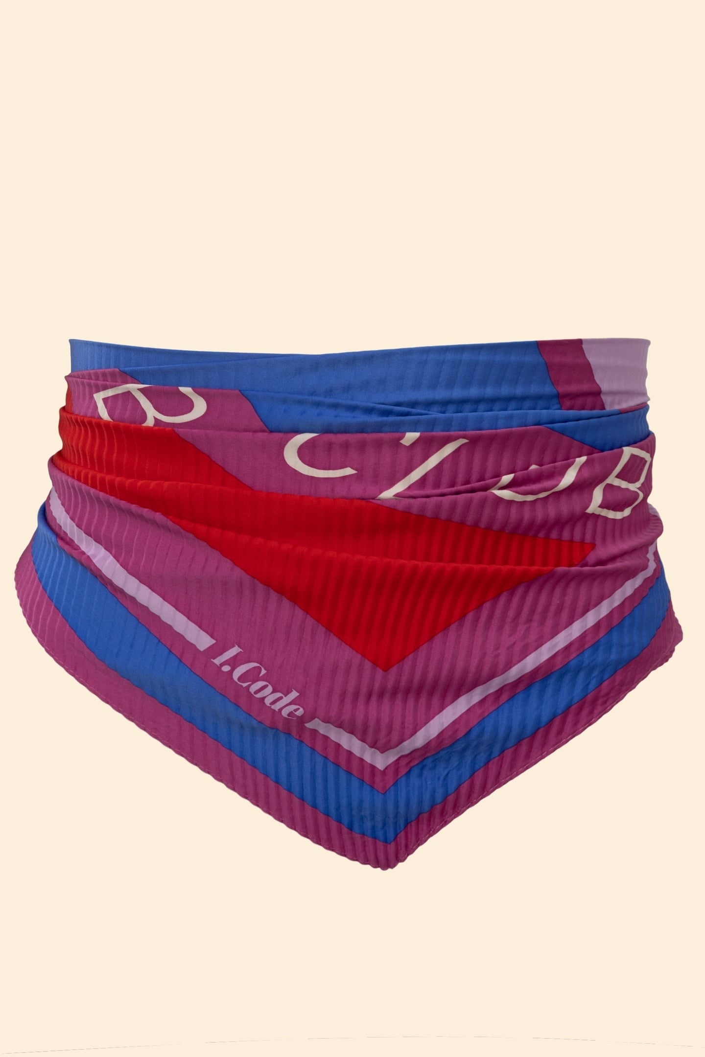 PURPLE PLEATED SQUARE SCARF WITH STRIPES AND MESSAGE VIOLINE 1