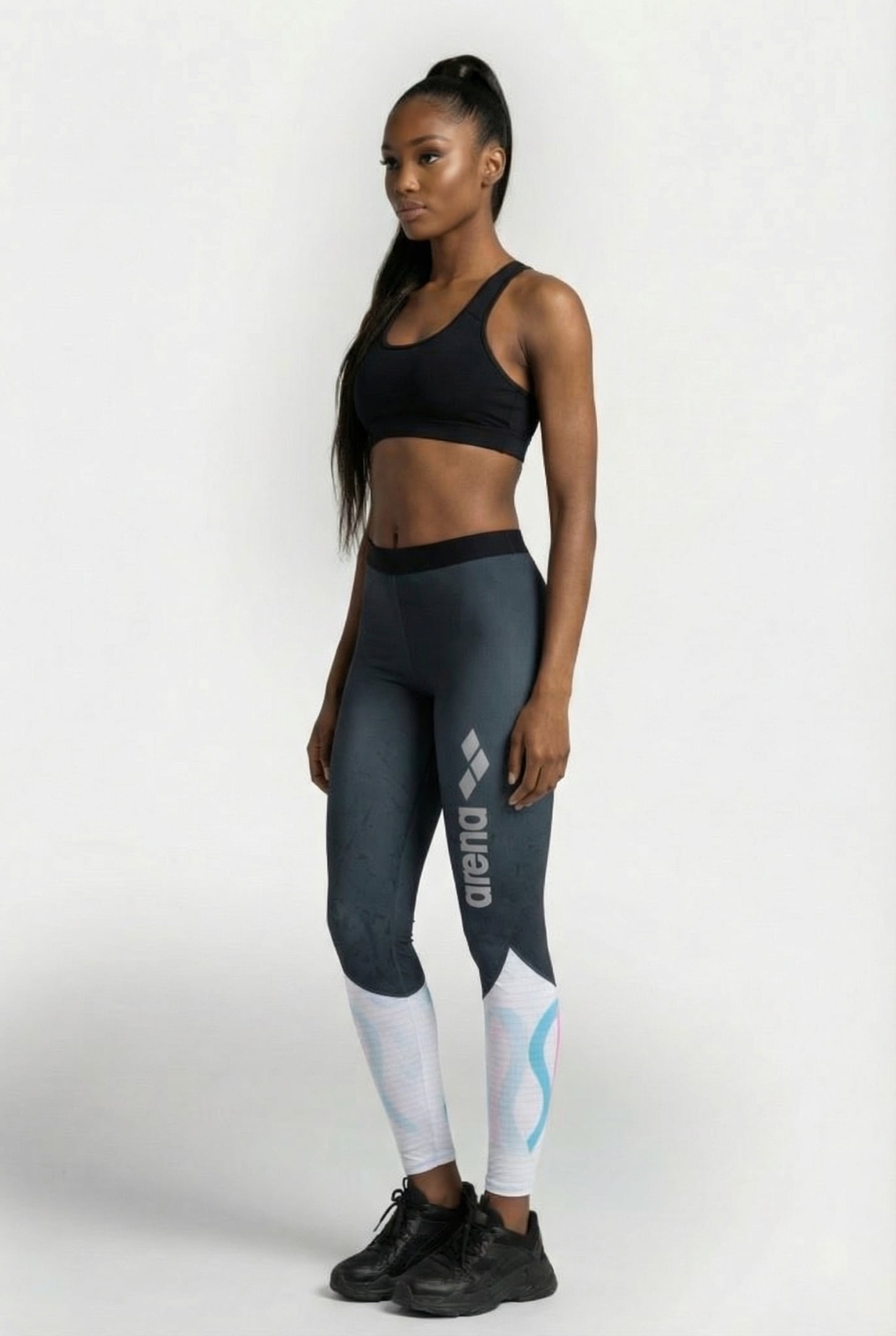 W CARBON COMPRESSION LONG TIGHTS DARK GREY-WHITE 3