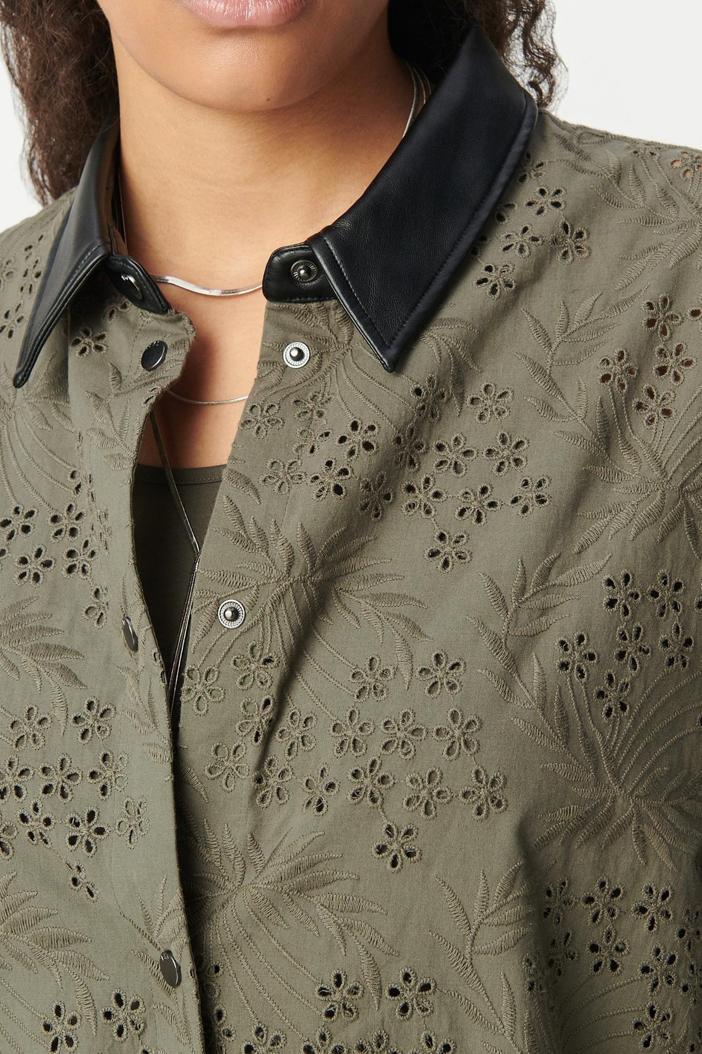 SHIRT DRESS KHAKI ORGANIC COTTON BRODERIE ANGLAISE 4