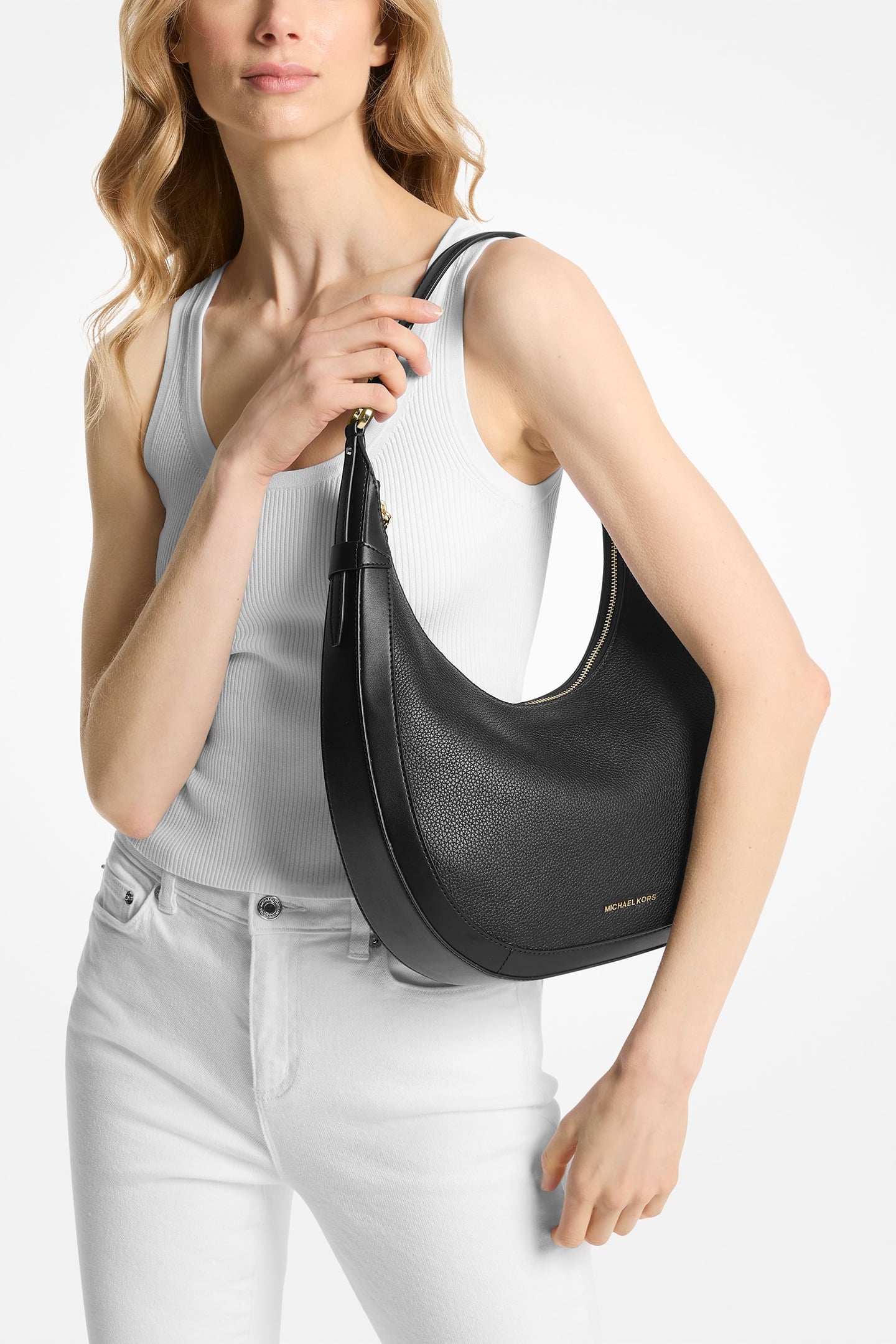 LARGE CRESCENT HOBO SHOULDER BAG BLACK 1