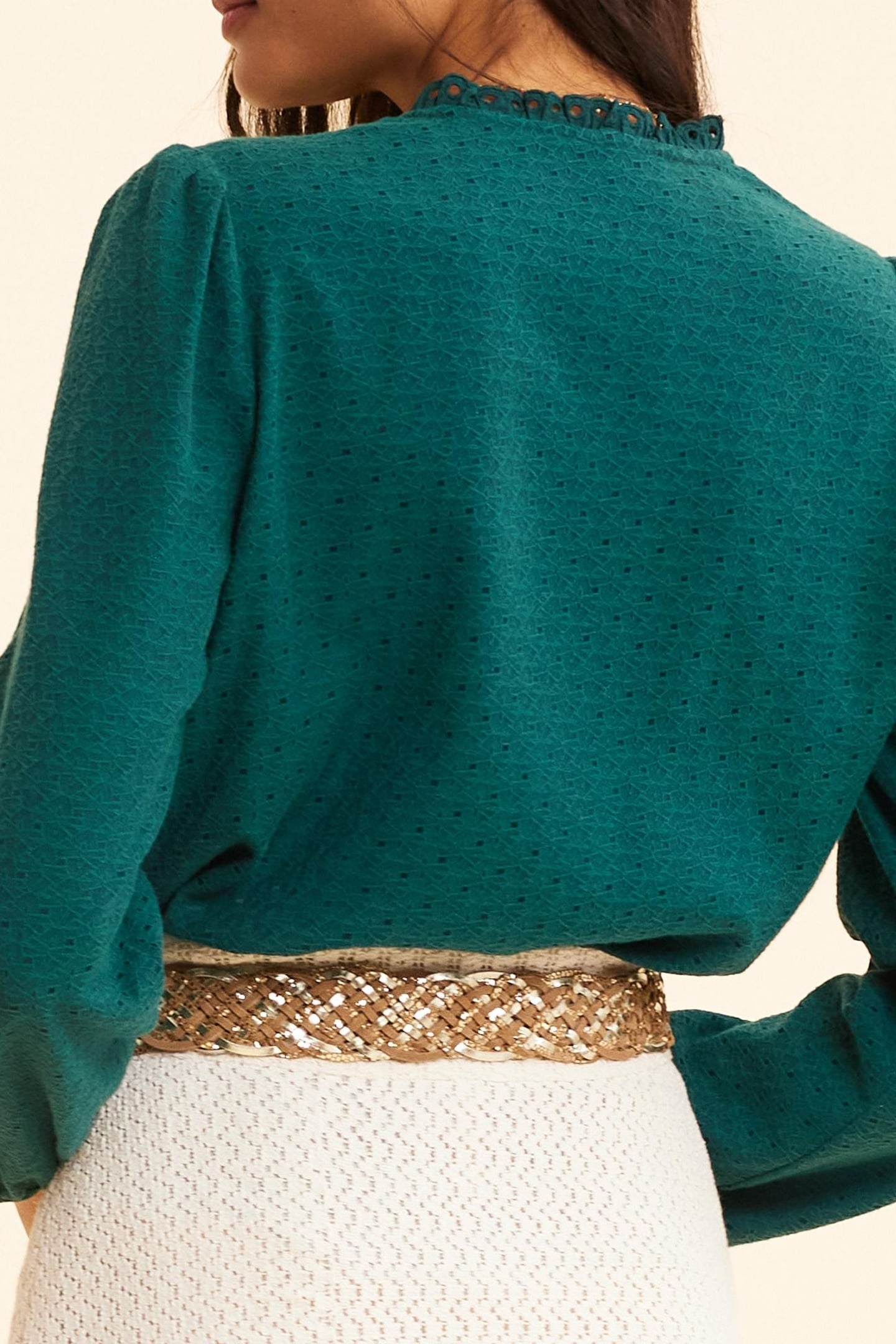 GREEN DECORATIVE JACQUARD BLOUSE GREEN 2