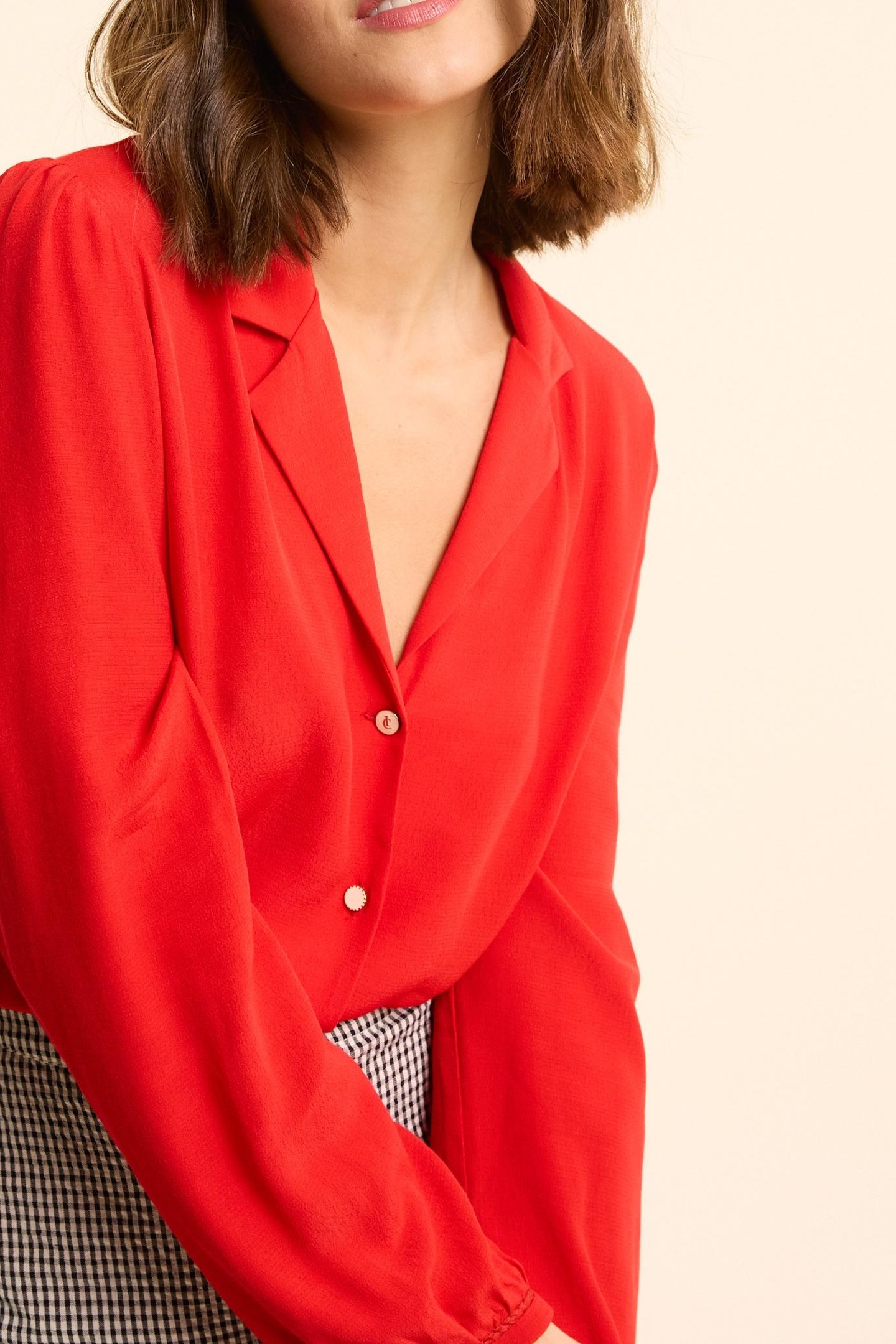 RED FLOWING SHIRT WITH BRAID DETAIL CARMINE RED 6