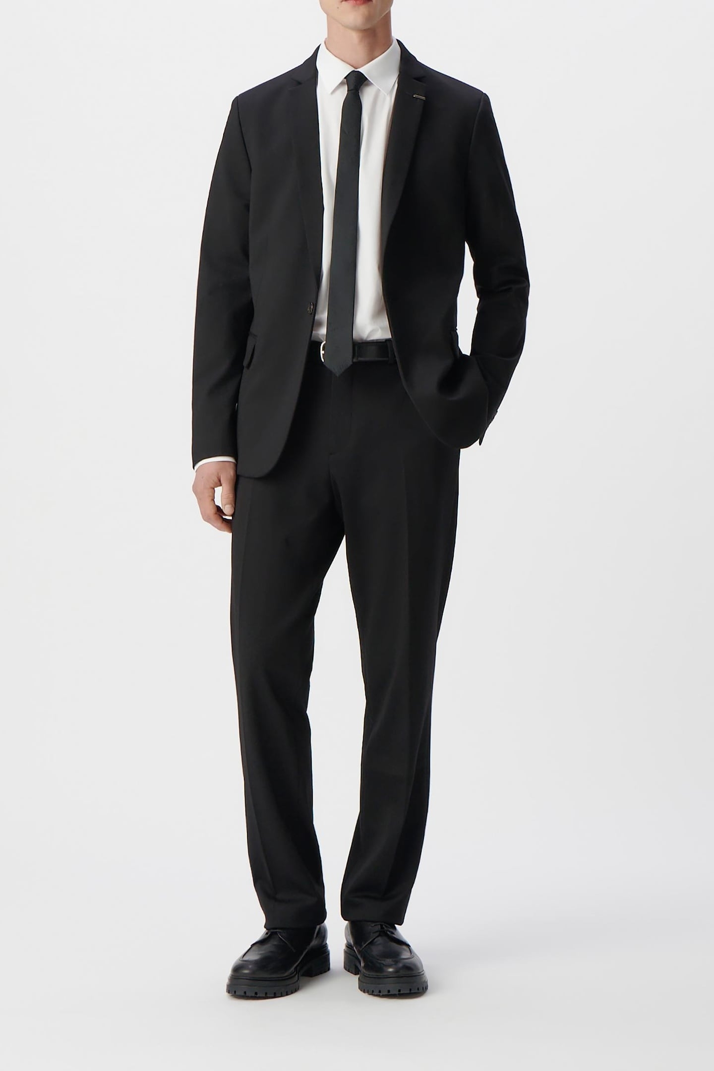 BLACK MILANO KNIT STRAIGHT SUIT TROUSERS 1