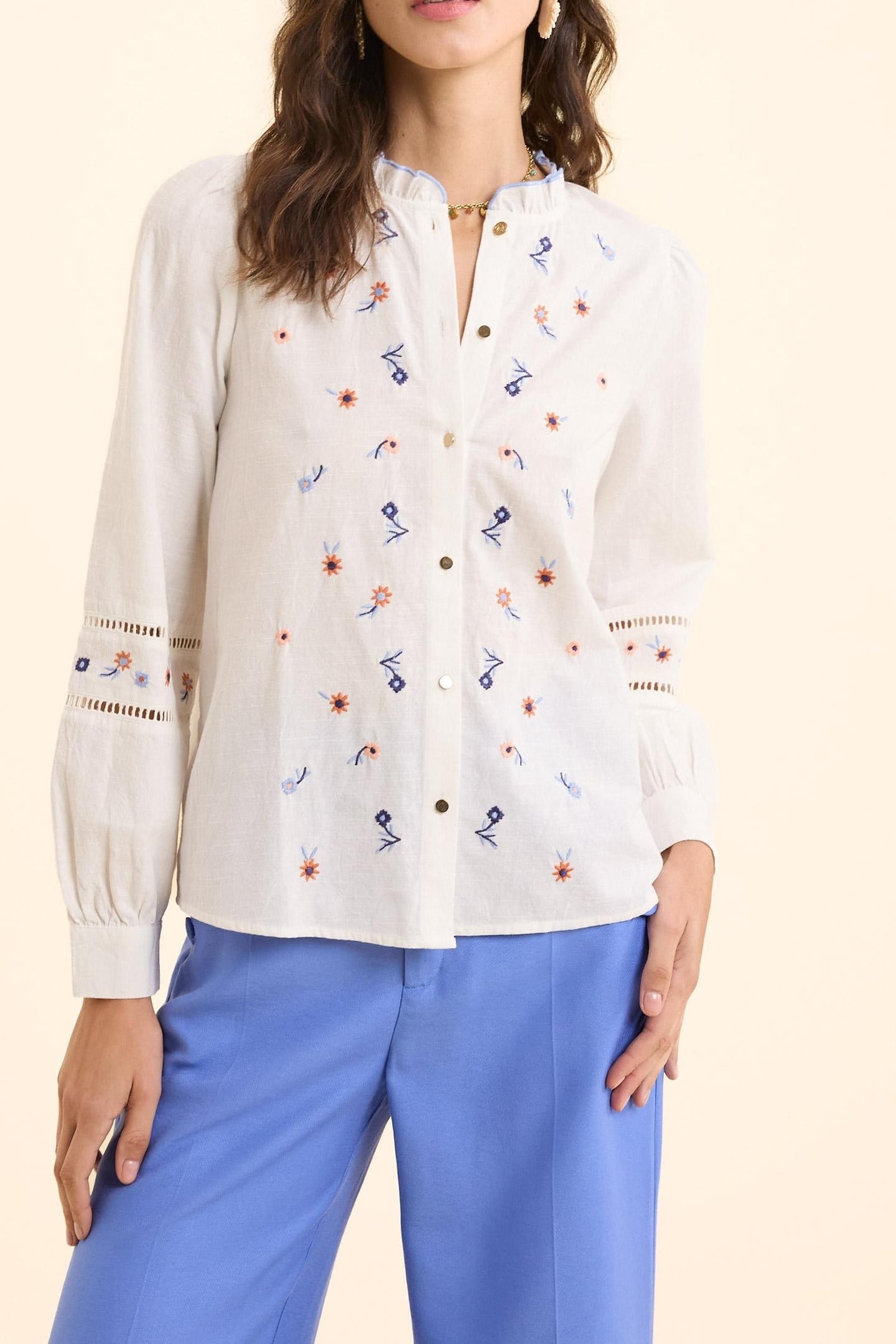 OFF-WHITE BLOUSE EMBROIDERED WITH FLOWERS MULTICO 1