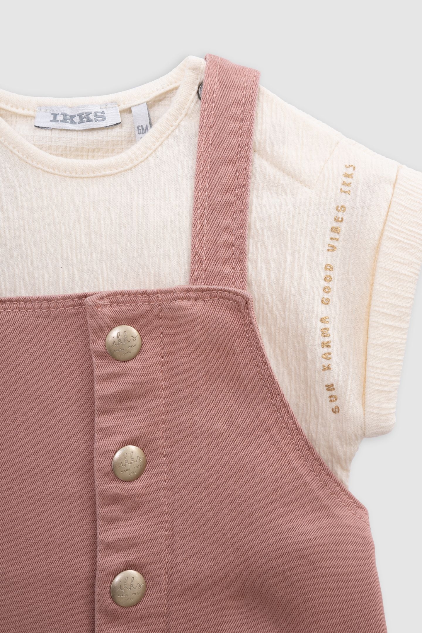 PINK DRESS-SALOPETTE AND ECRU T-SHIRT SET 6