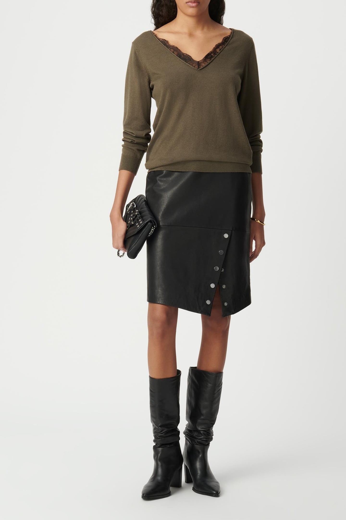 BLACK LEATHER PENCIL SKIRT WITH PRESS STUDS 3