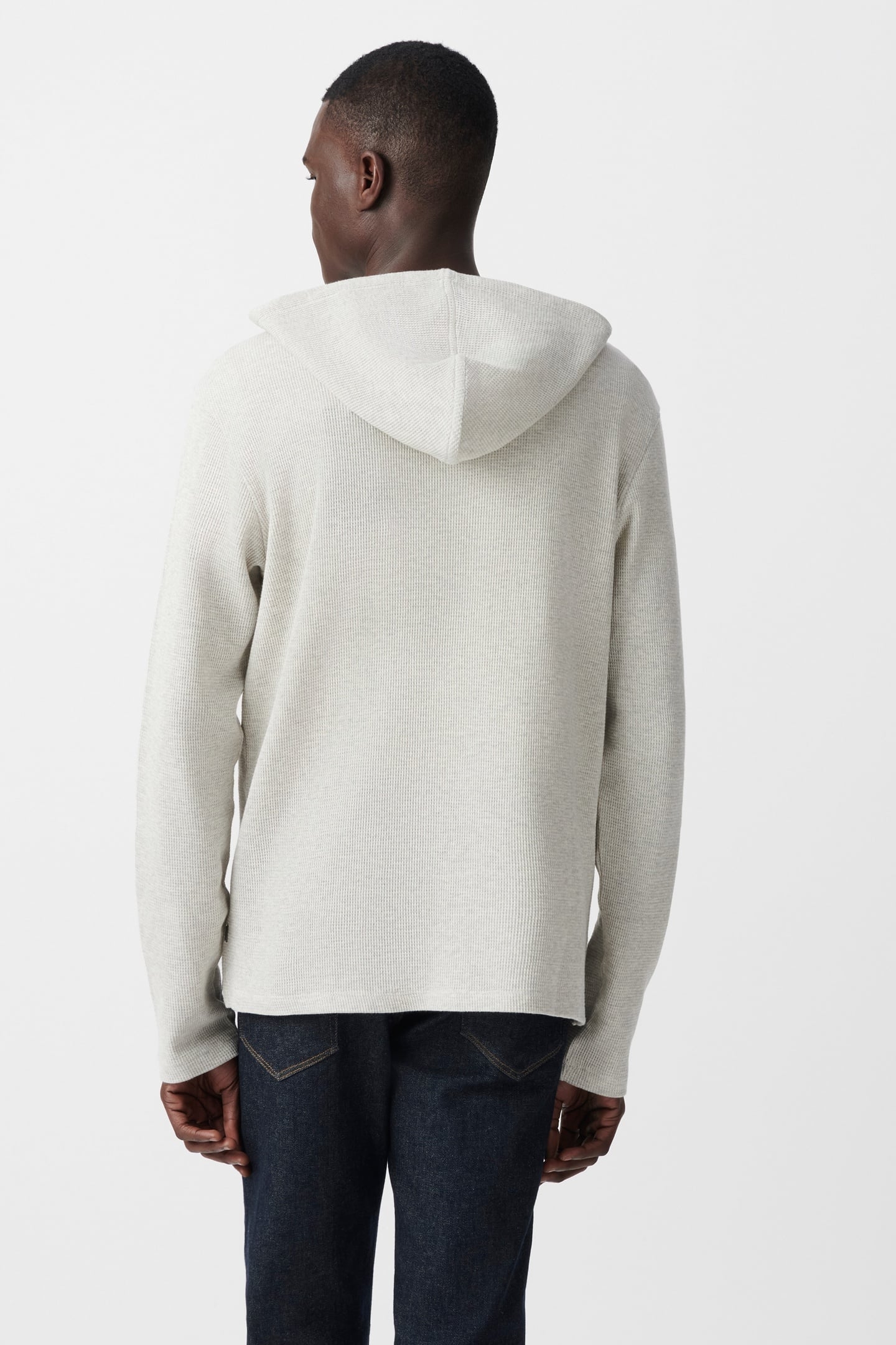 GREY ORGANIC COTTON WAFFLE HOODED T-SHIRT 3