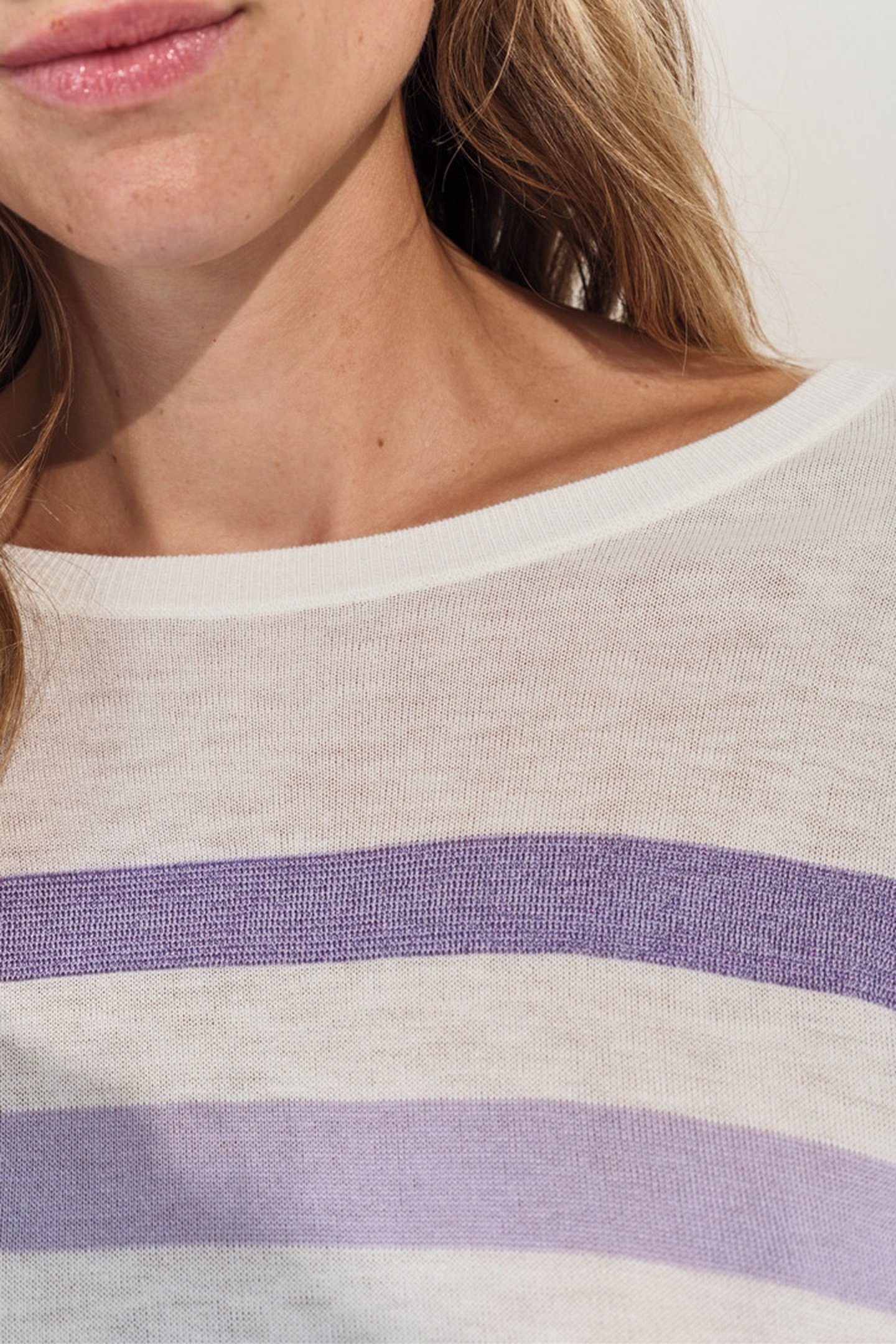 TONIO - ECRU SWEATER KNITTED WITH PURPLE STRIPES 3