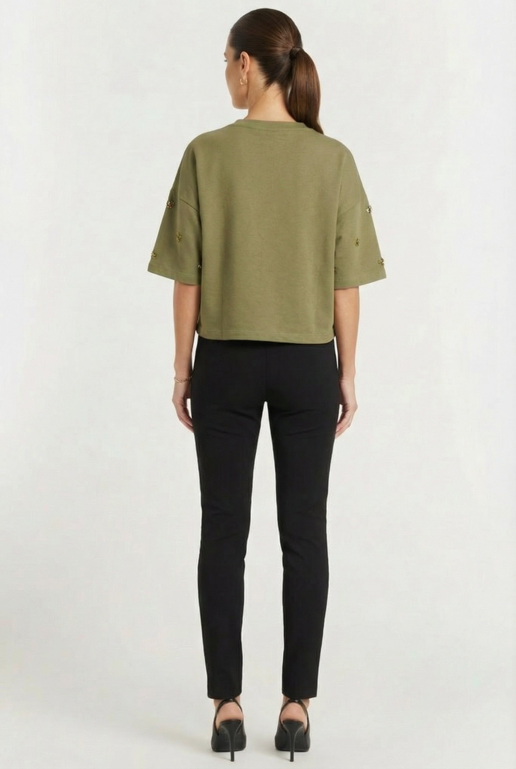 3/4 SLEEVE EMBELLISHED SWEATSHIRT COMBAT GREEN 3