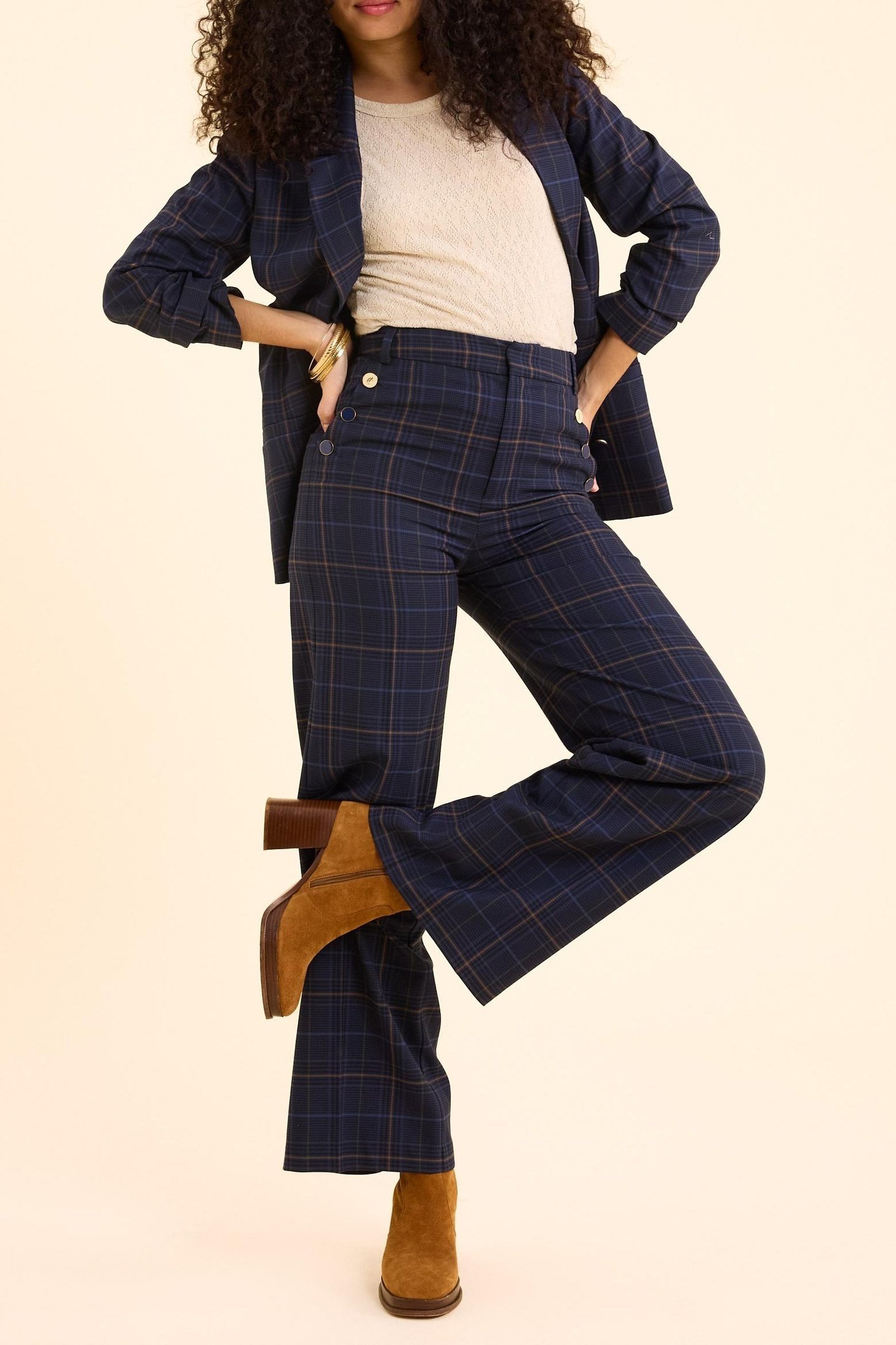 NAVY CHECK SUIT TROUSERS MARINE 1