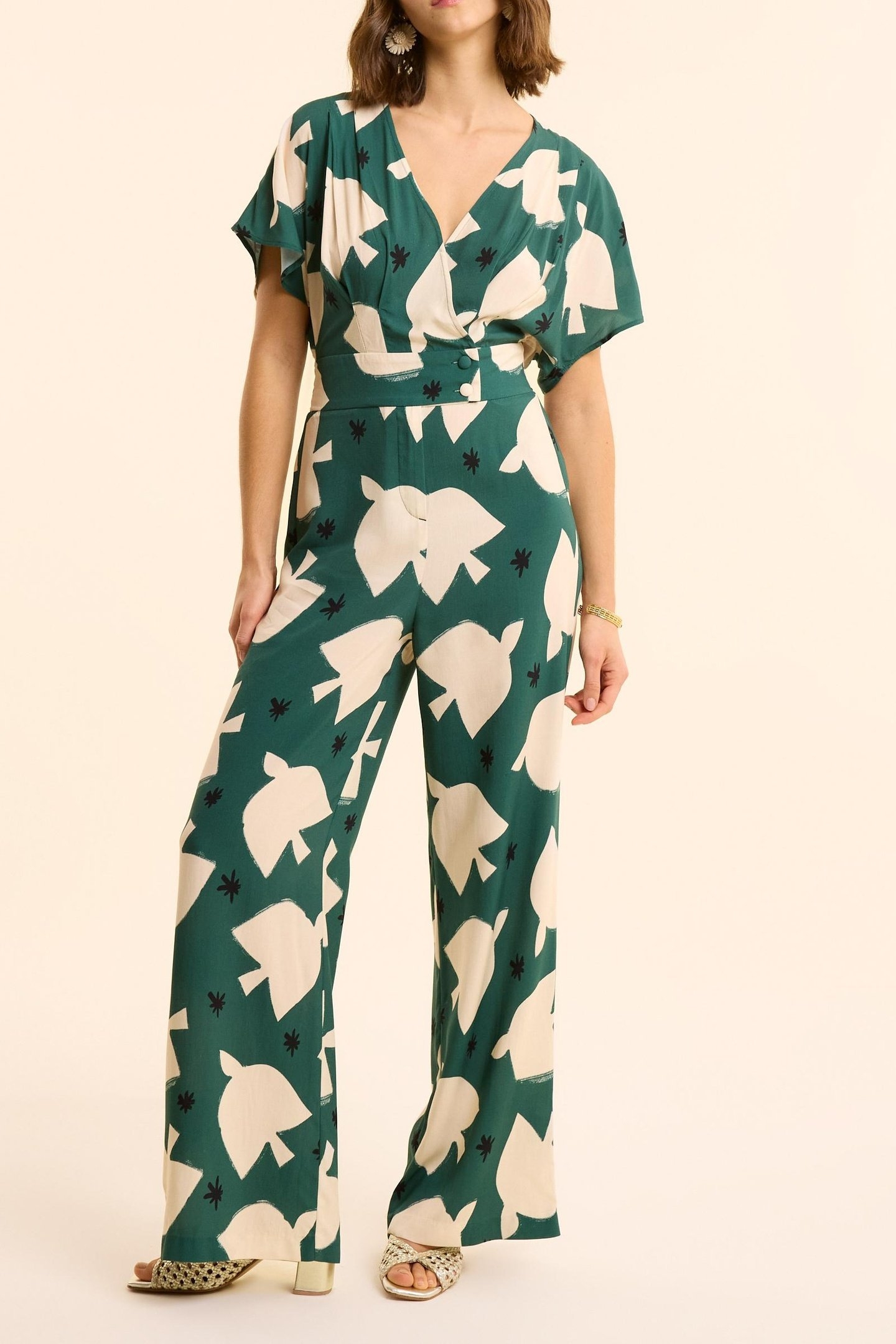 GREEN MAXI BIRD PRINT JUMPSUIT PANTS GREEN 1