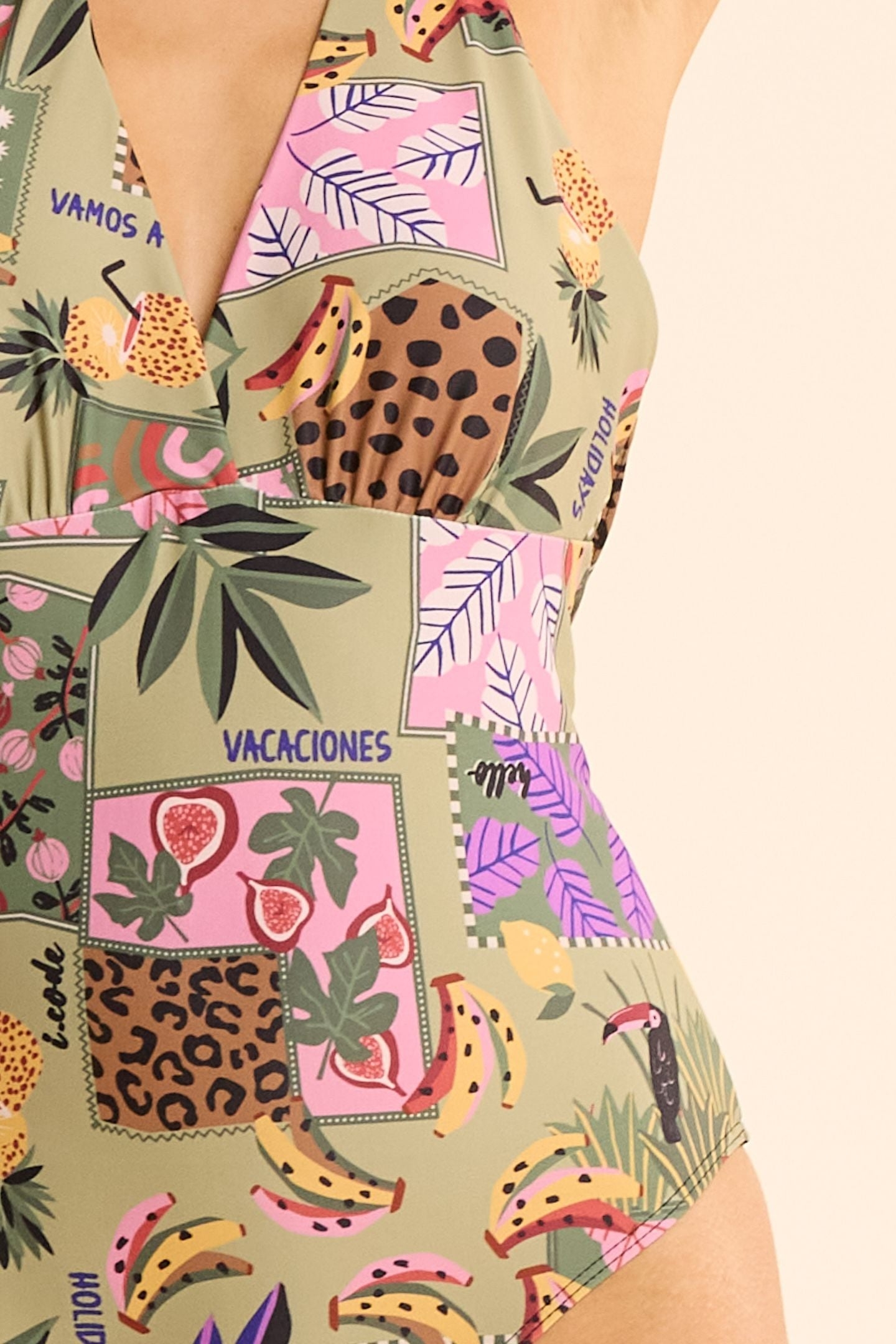 KHAKI SWIMSUIT WITH BANANA PATCHWORK PRINT KHAKI 5