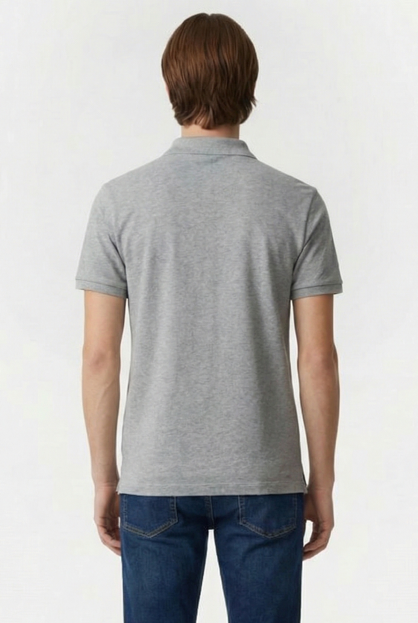 MEN'S POLOSHIRT SOLID COTTON PIQUET MEDIUM GREY HEATHER-WHIT 2