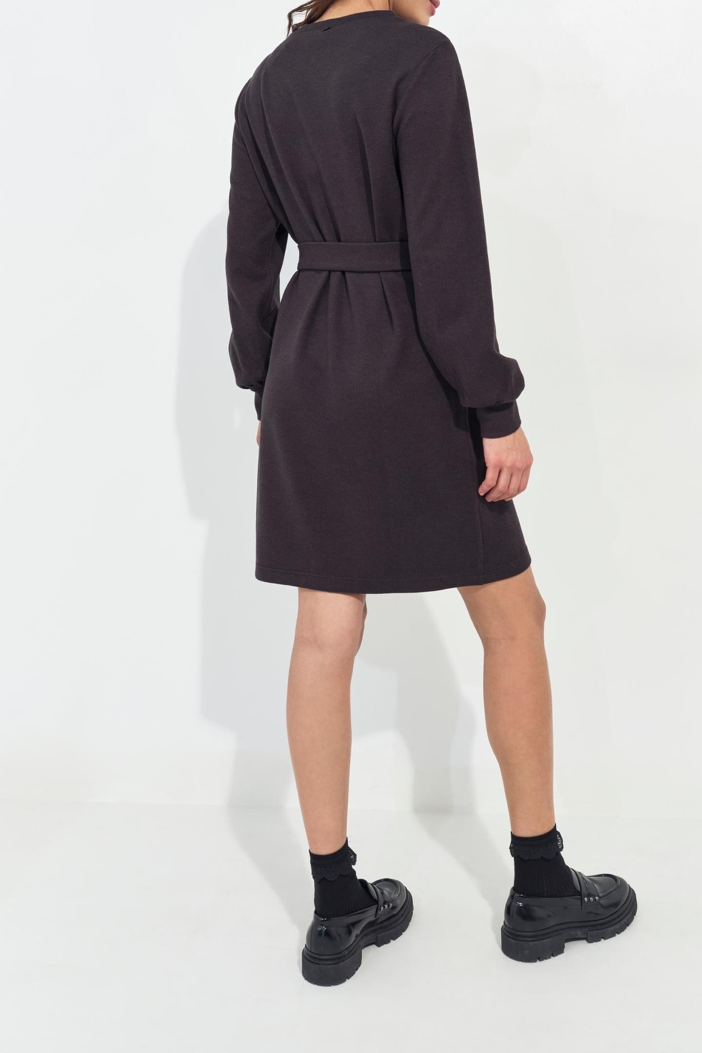 RAVENA - DARK GREY RIBBED KNIT SWEATSHIRT DRESS 3