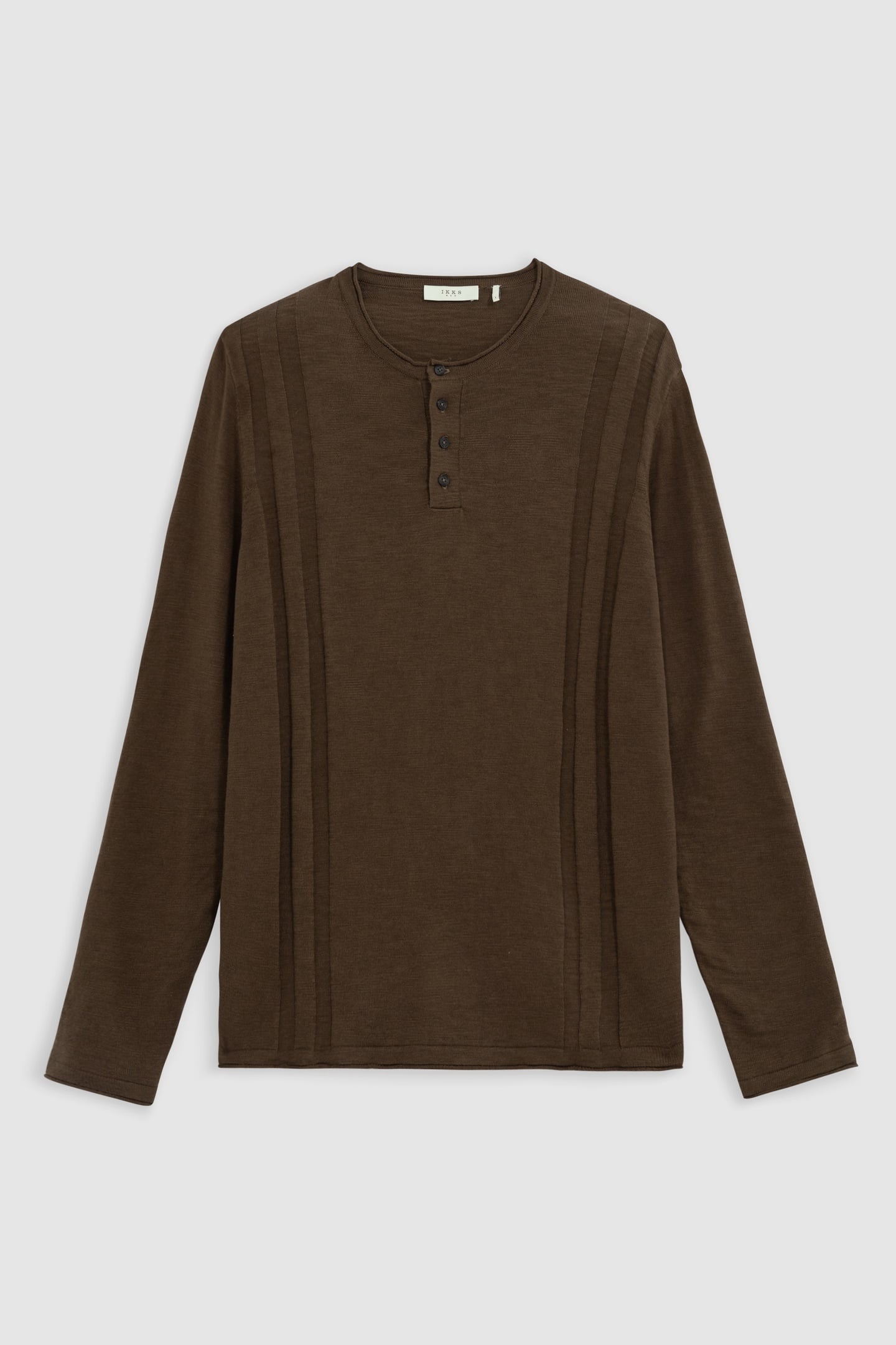 KHAKI ORGANIC COTTON FINE KNIT BUTTON-NECK SWEATER 4