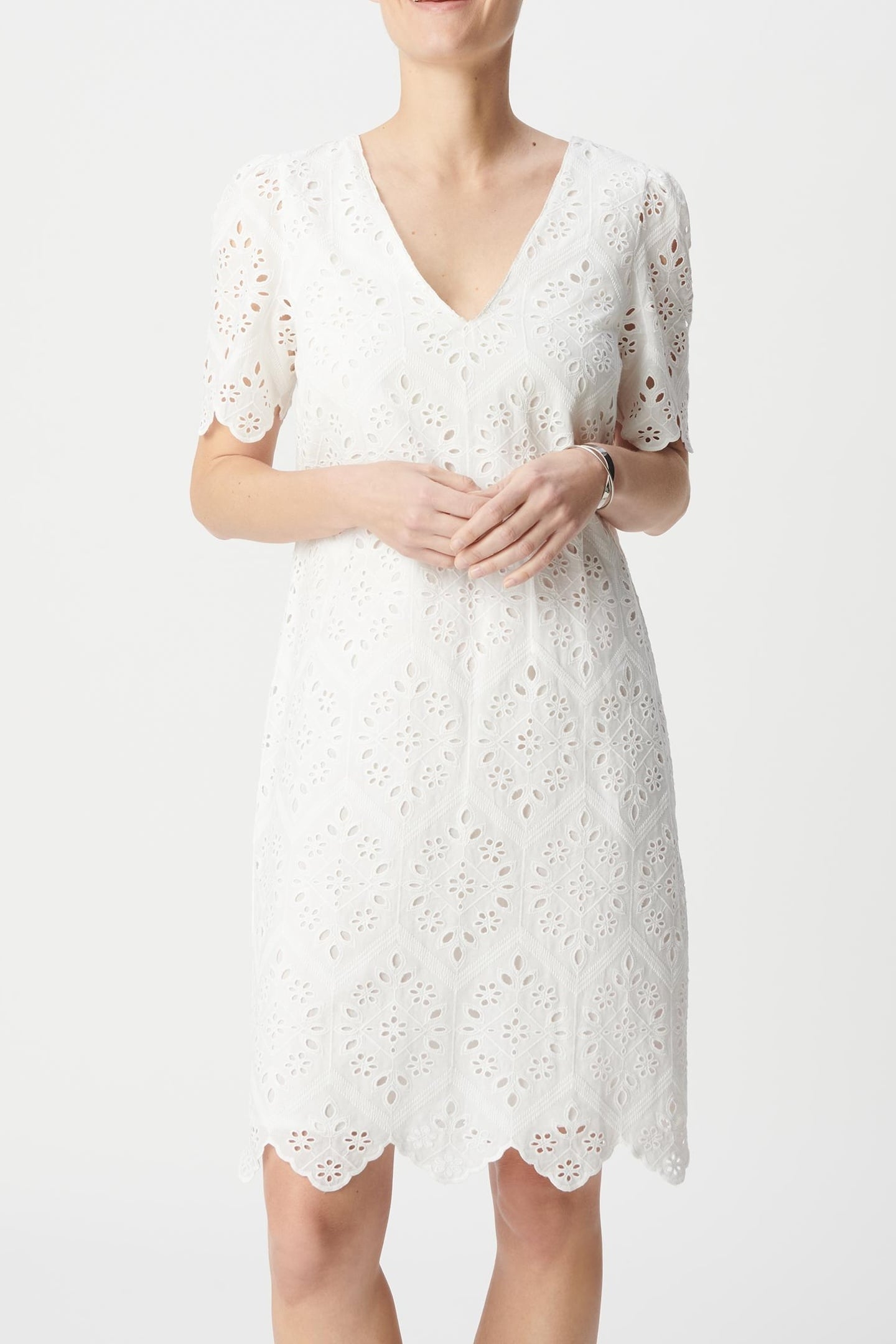 WHITE DRESS IN ORGANIC COTTON WITH BRODERIE ANGLAISE 1