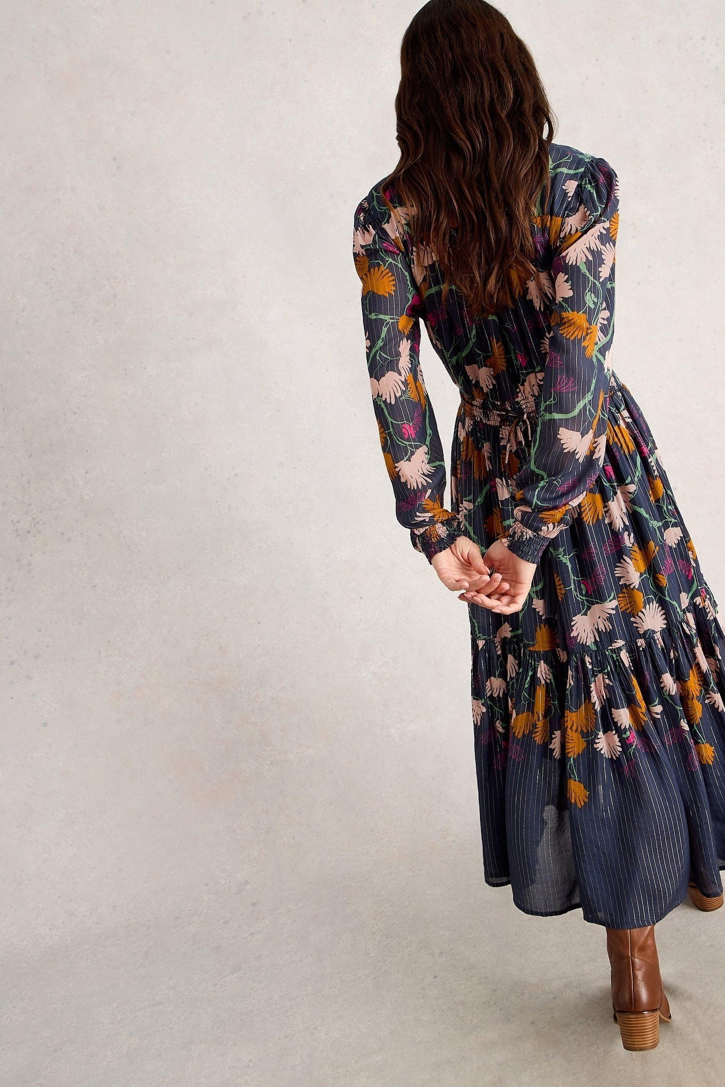 YUKI METALLIC MIDI DRESS NAVY MULTI 2